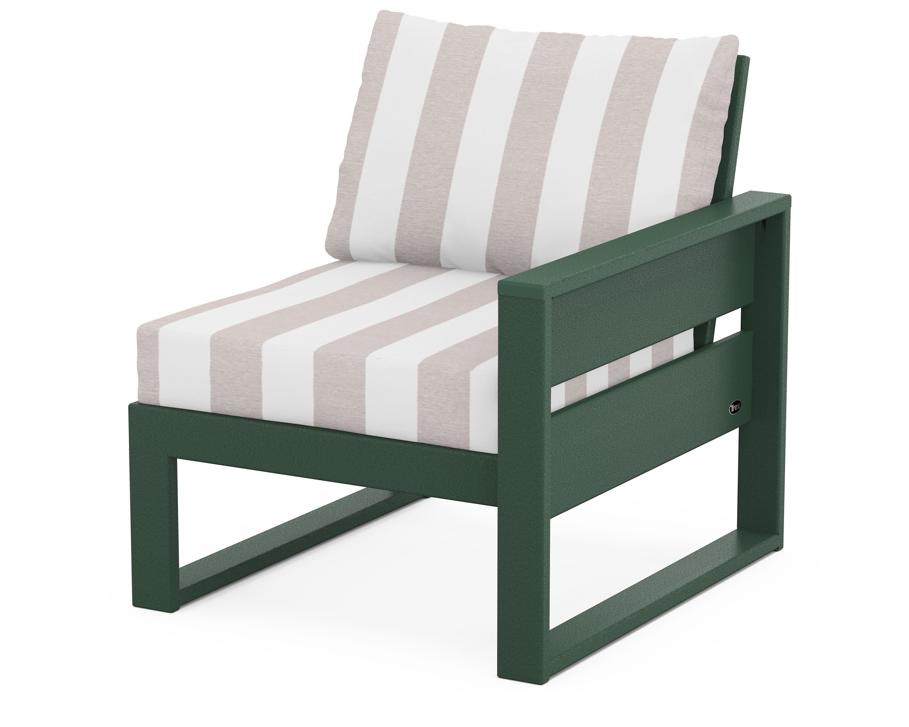 Eastport Modular Right Arm Chair in Rainforest Canopy / Cabana Stripe Dune Burlap