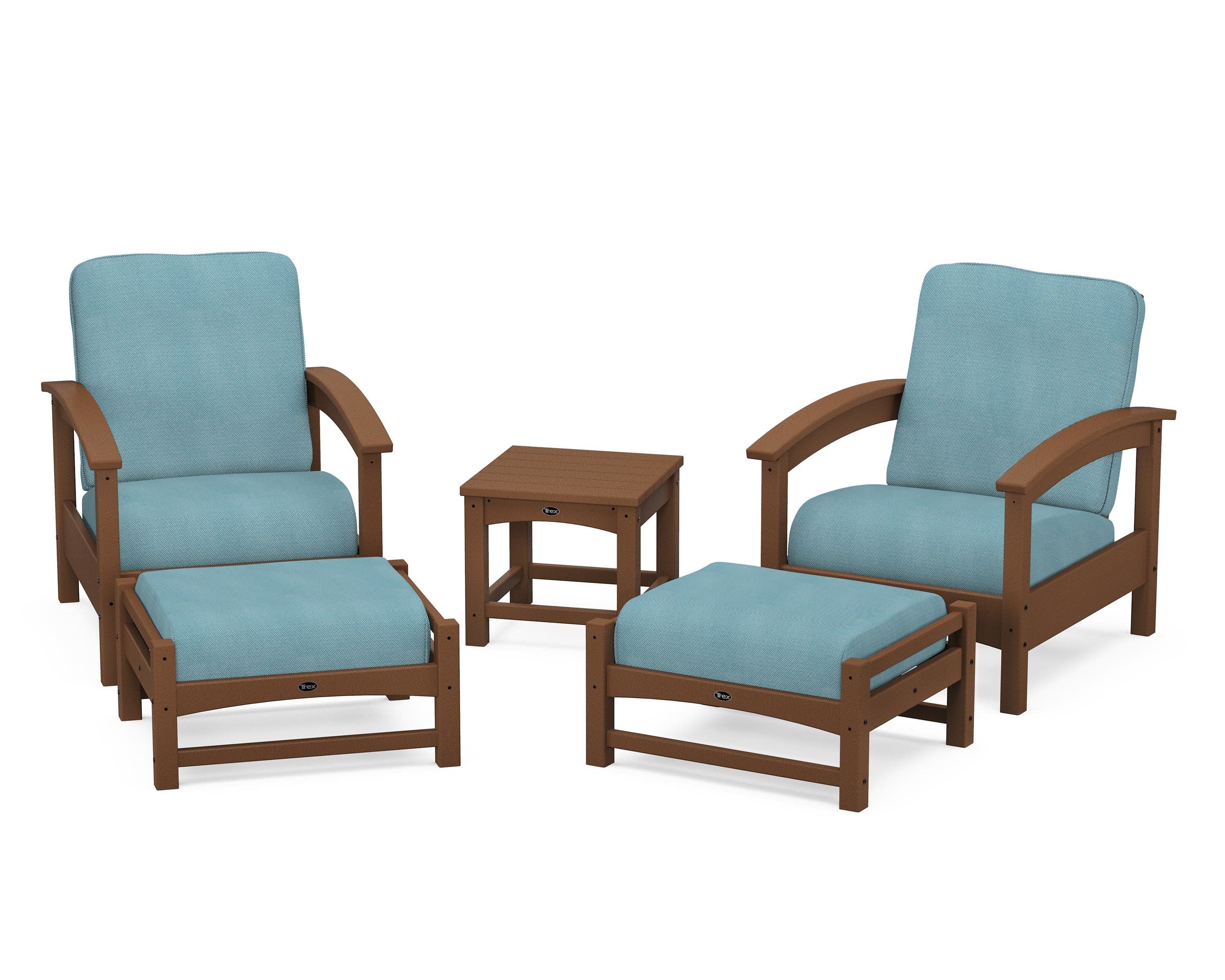Rockport 5-Piece Deep Seating Set in Tree House / Lattice Sky Blue