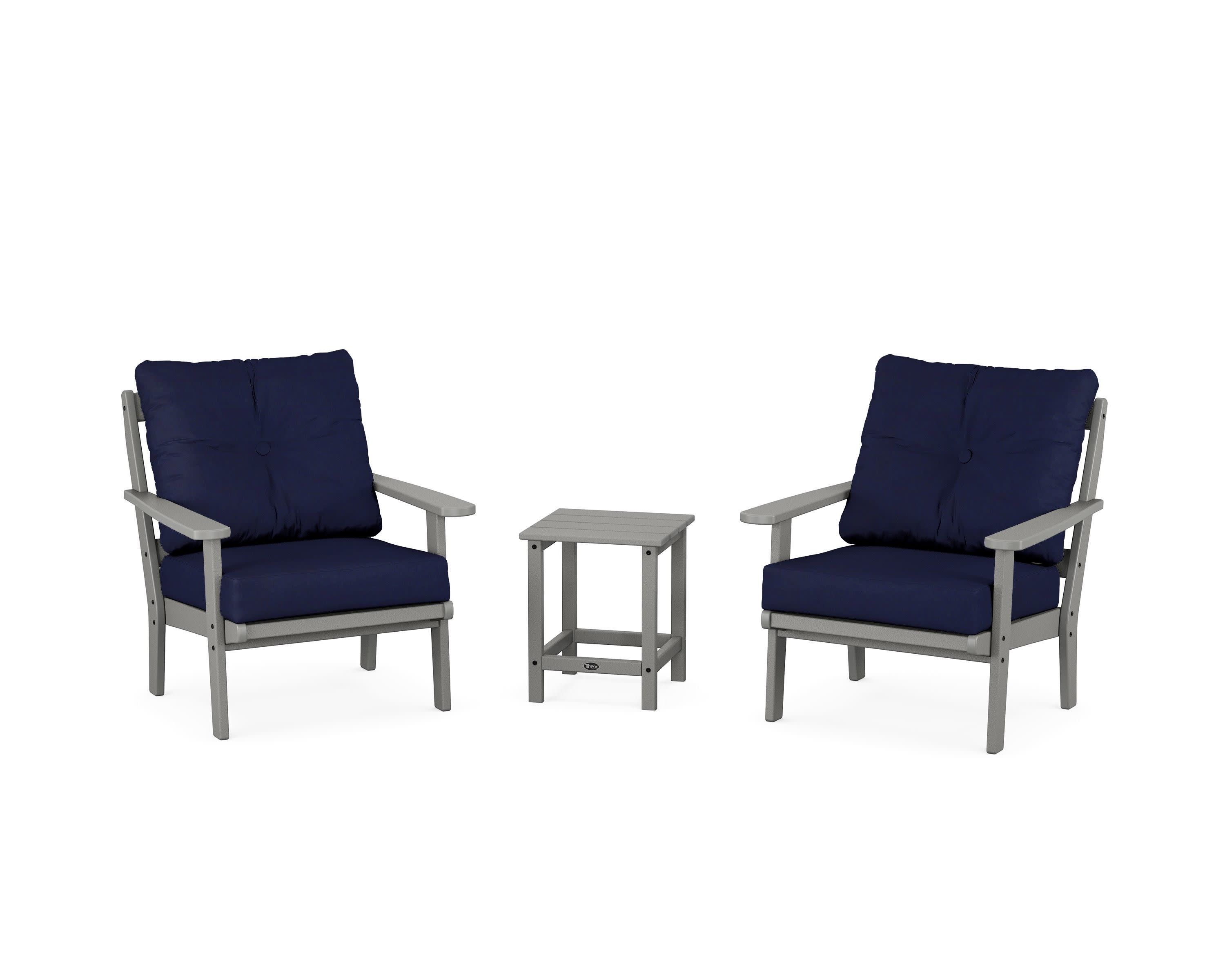 Cape Cod 3-Piece Deep Seating Set in Stepping Stone / Navy