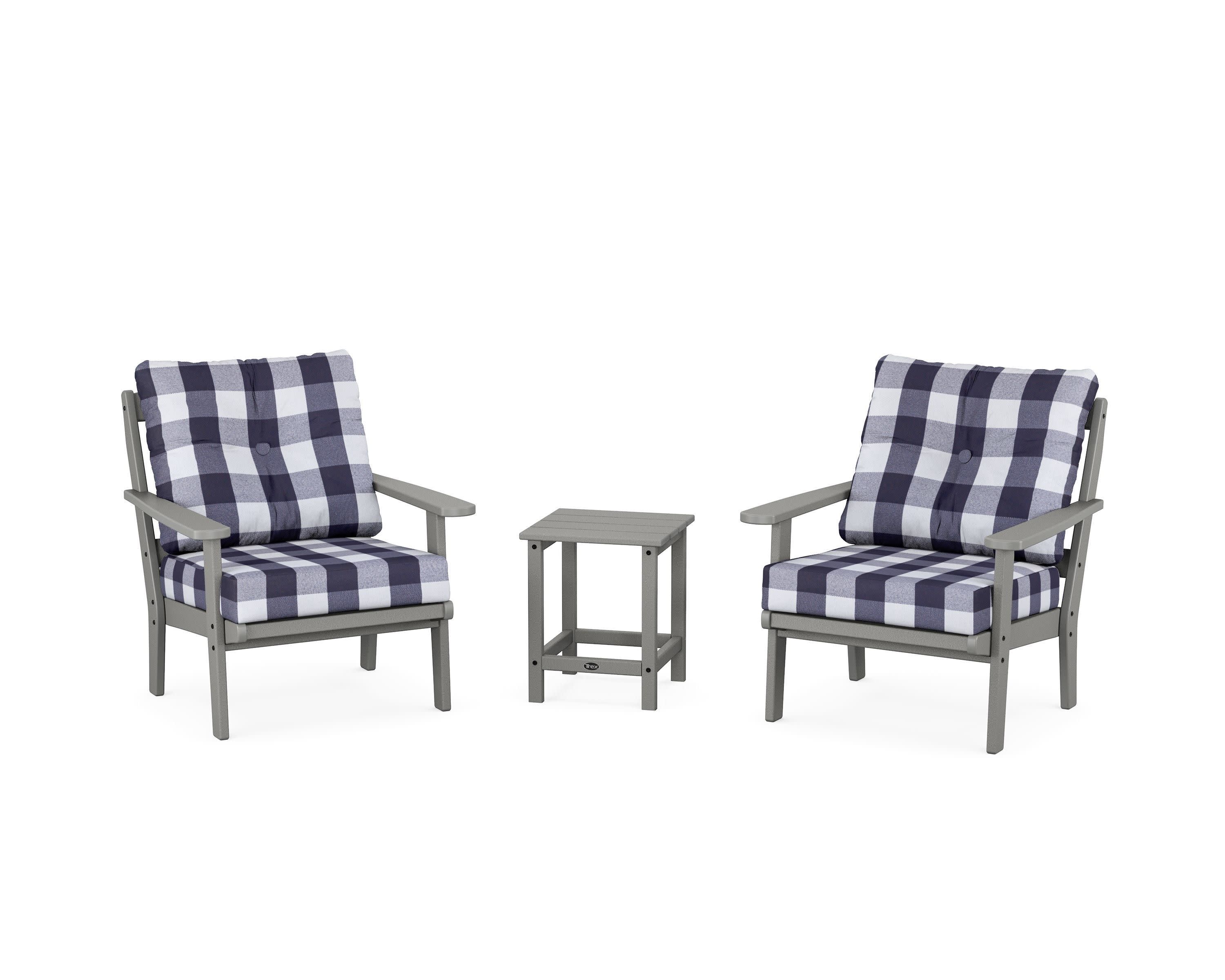 Cape Cod 3-Piece Deep Seating Set in Stepping Stone / Buffalo Plaid Navy