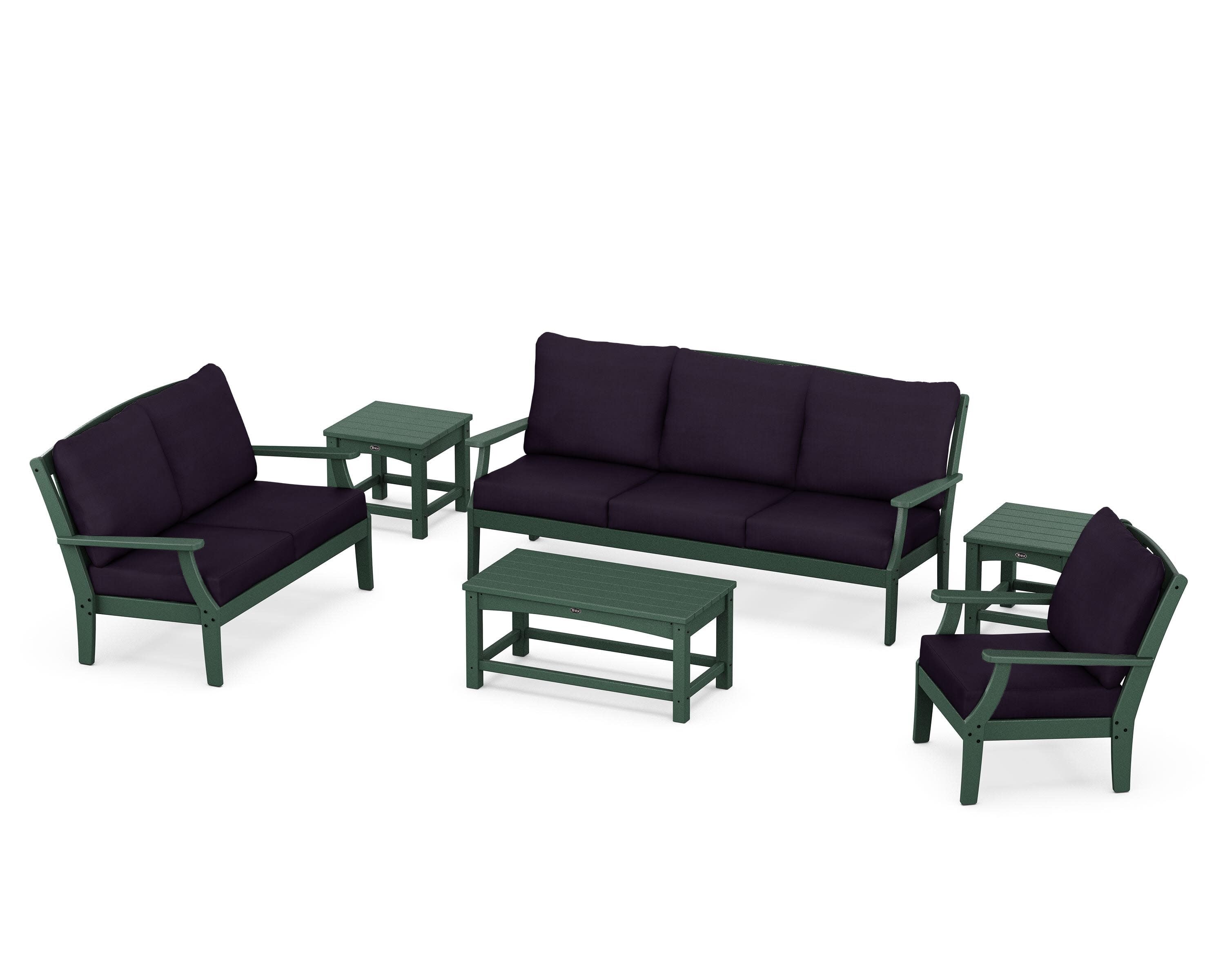Yacht Club 6-Piece Deep Seating Set in Rainforest Canopy / Navy Linen