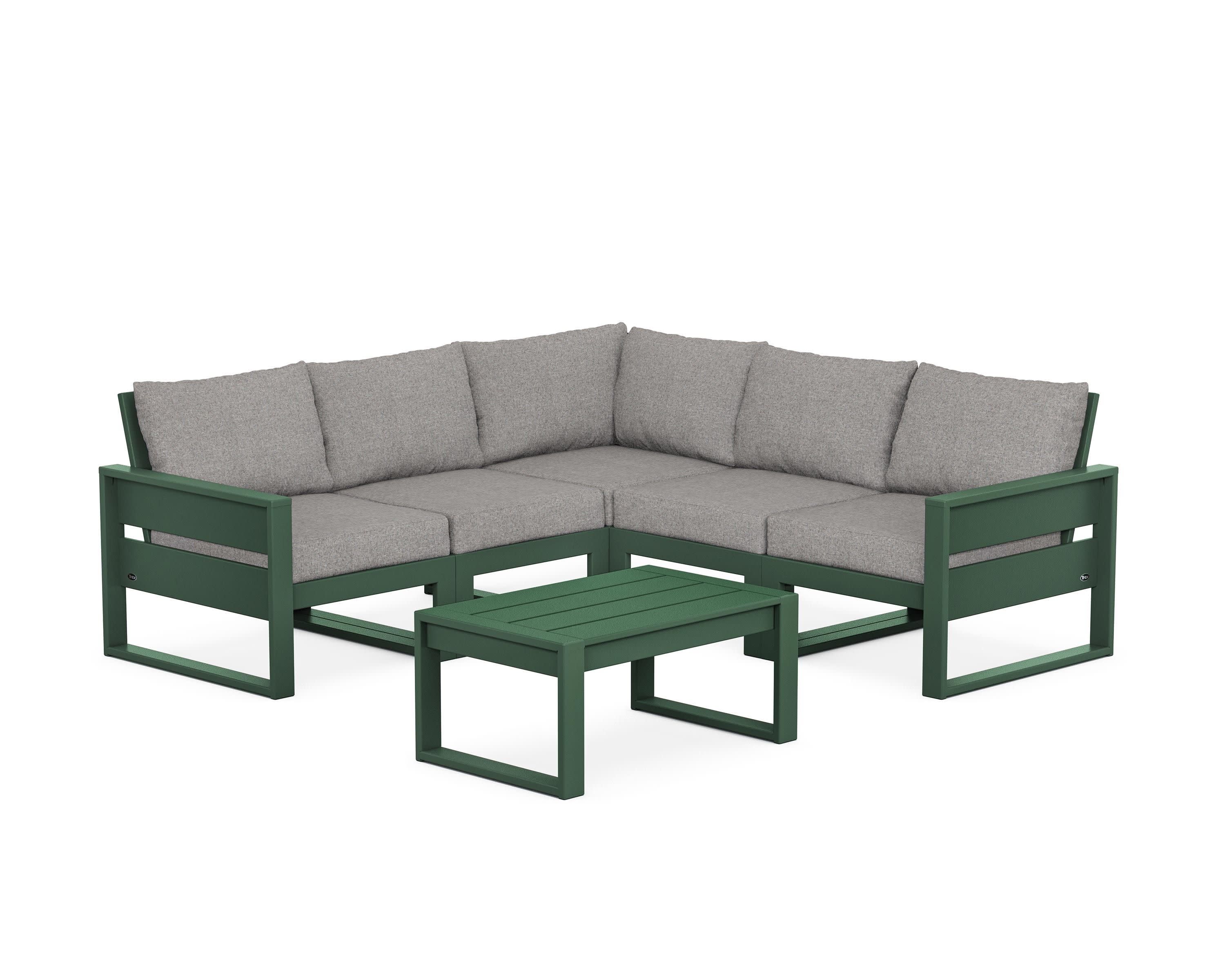 Eastport 6-Piece Deep Seating Sectional + Coffee Table Set in Rainforest Canopy / Grey Mist