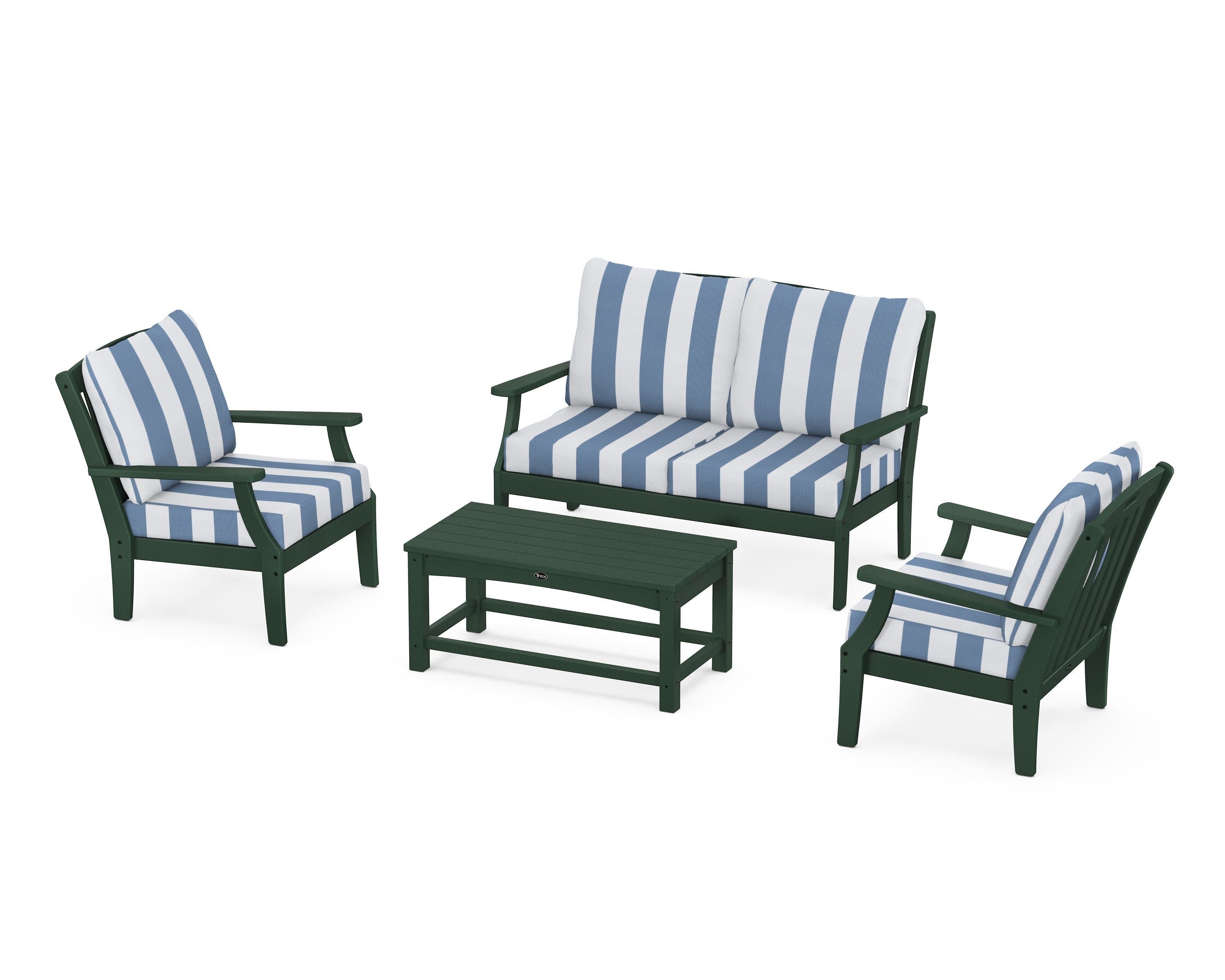Yacht Club 4-Piece Deep Seating Chair Set in Rainforest Canopy / Cabana Stripe Sky Blue