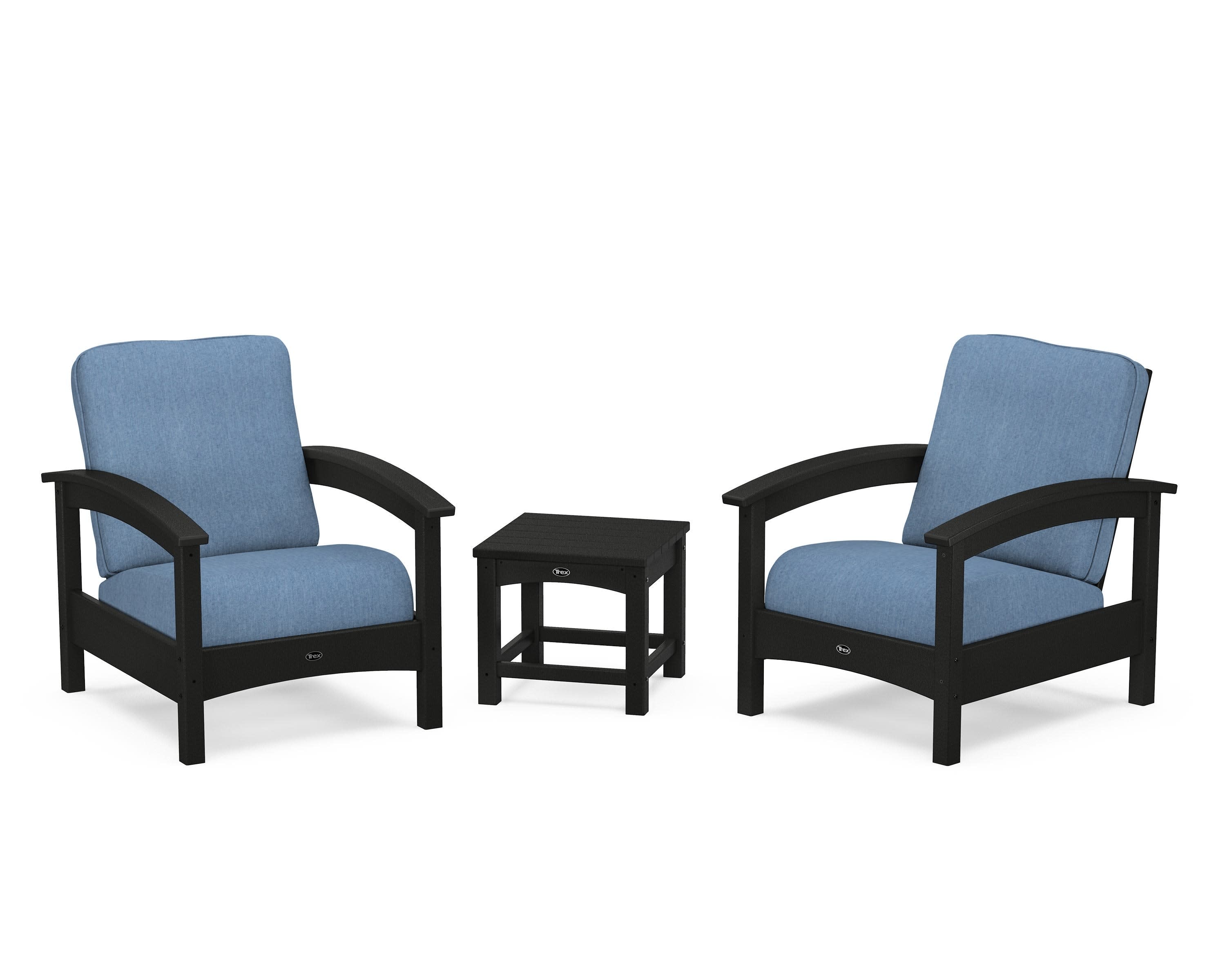 Rockport Club 3-Piece Deep Seating Conversation Set in Charcoal Black / Sky Blue