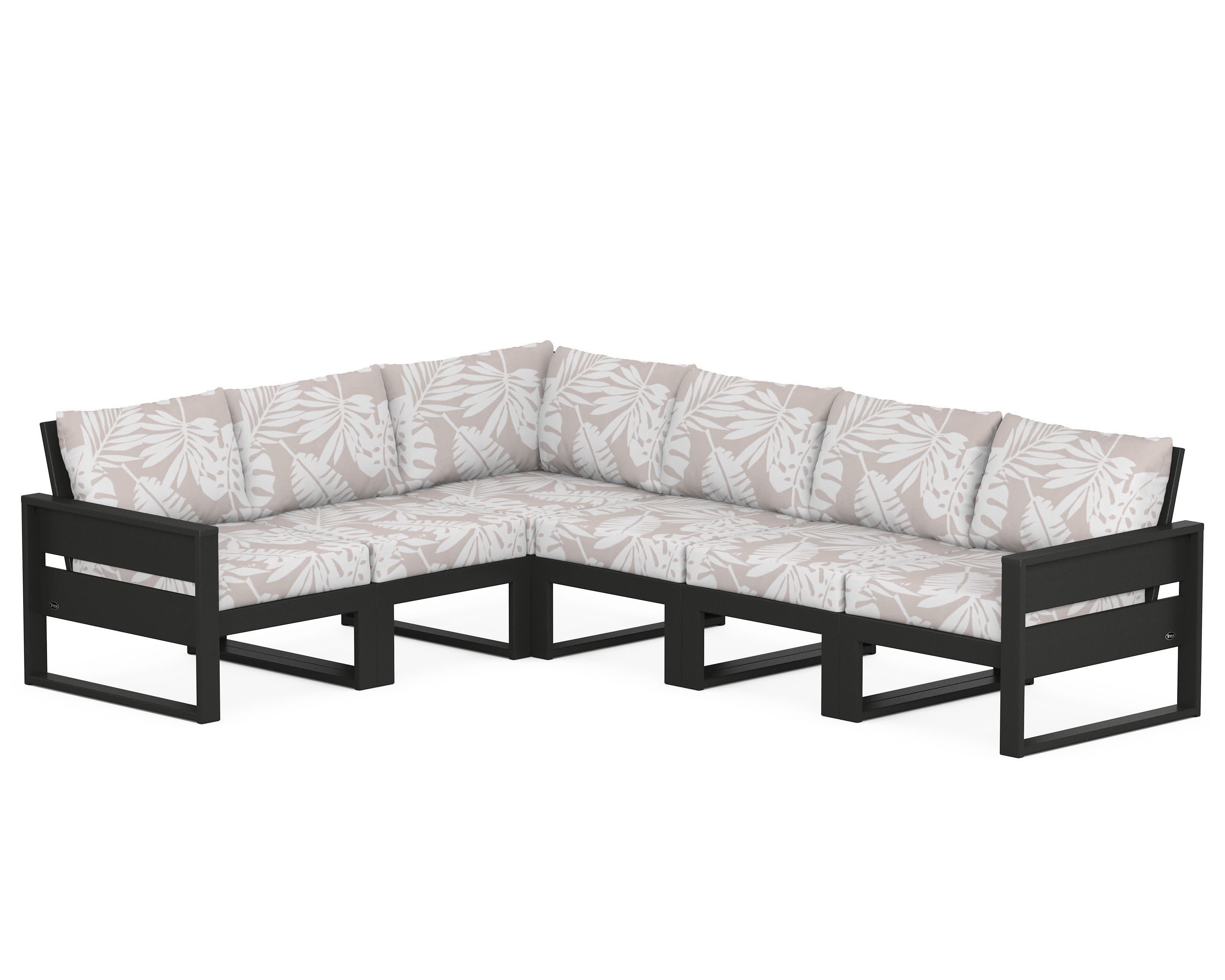 Eastport 6-Piece Sectional in Charcoal Black / Leaf Dune Burlap