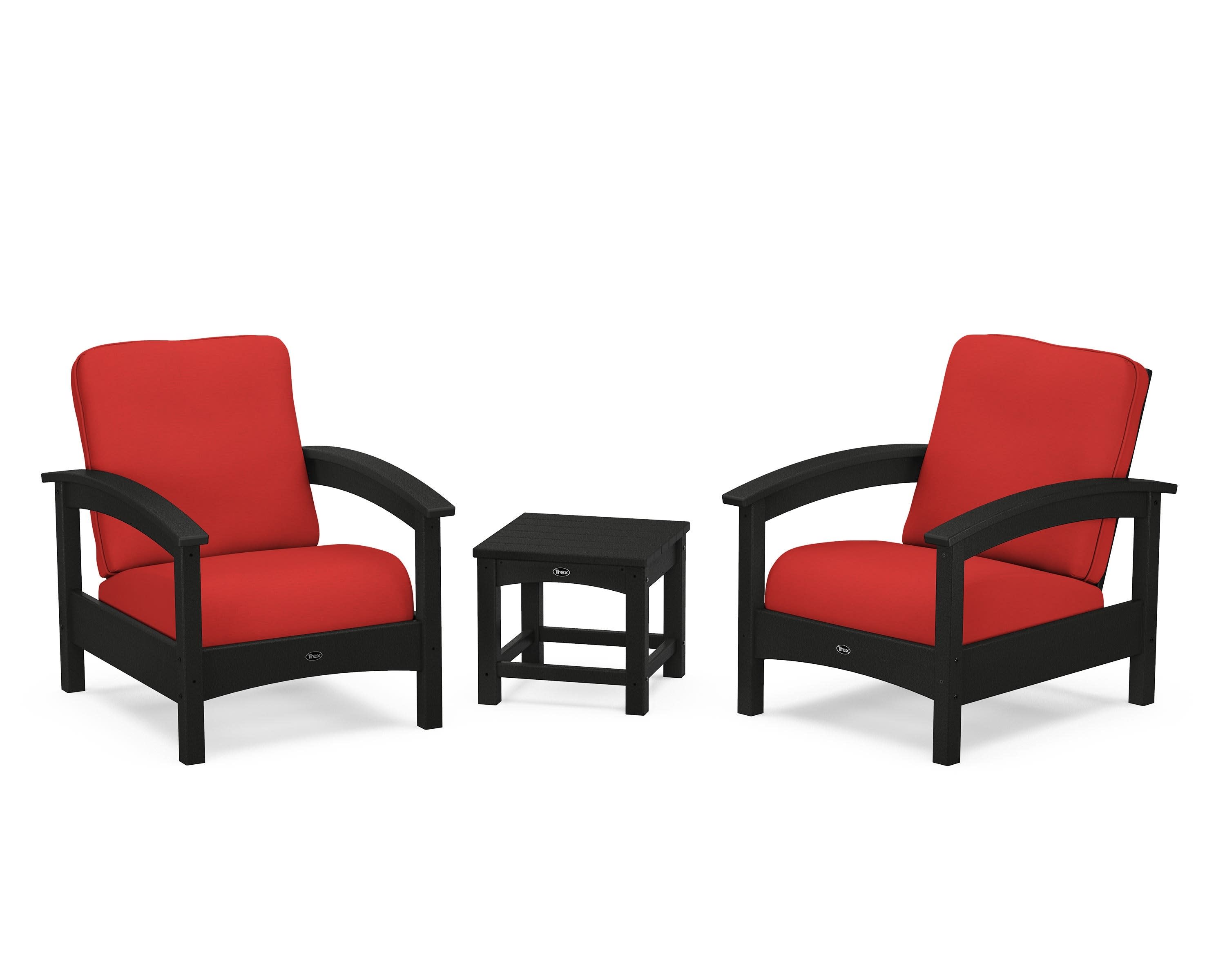 Rockport Club 3-Piece Deep Seating Conversation Set in Charcoal Black / Crimson Linen