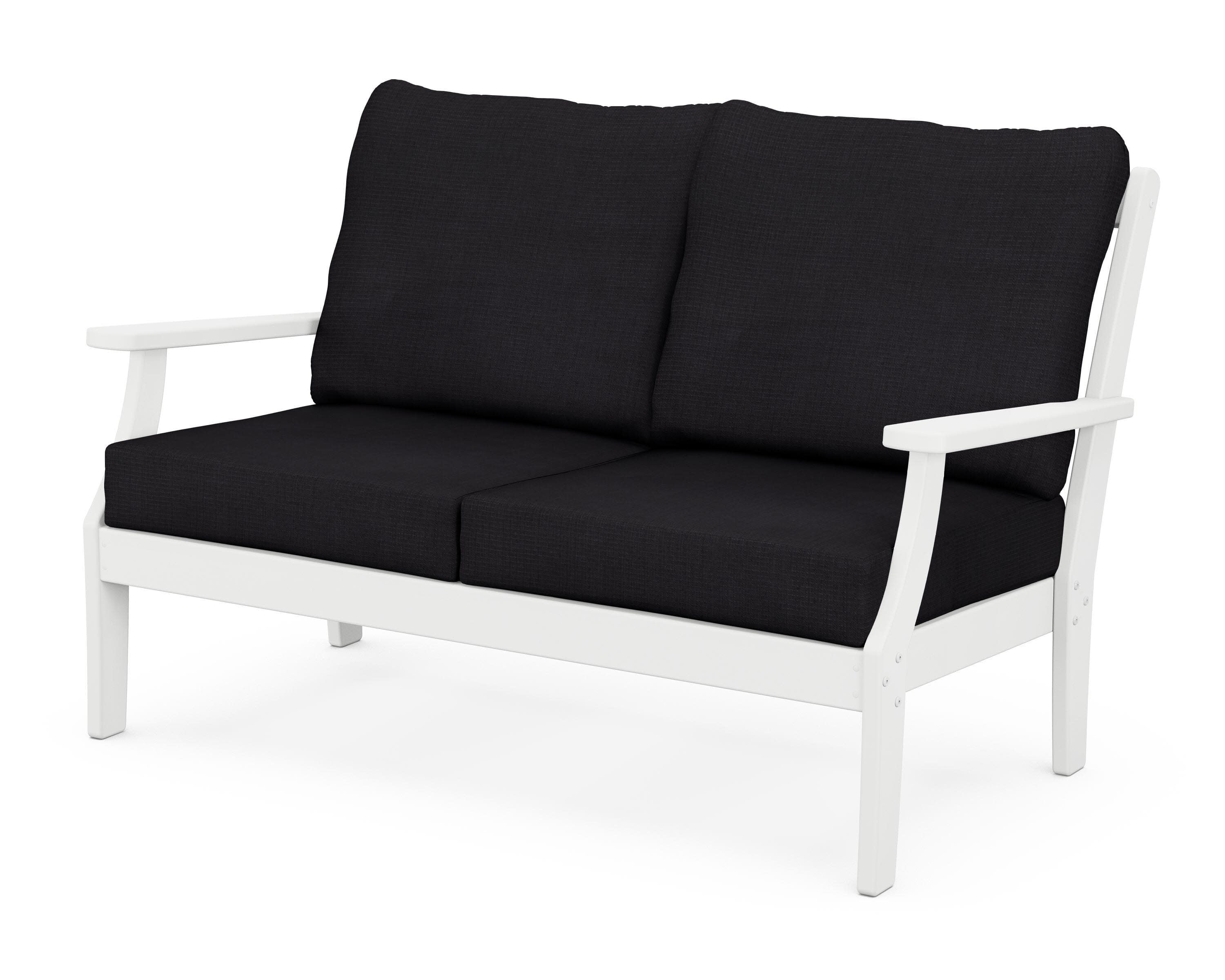 Yacht Club Deep Seating Loveseat in Classic White / Midnight Linen