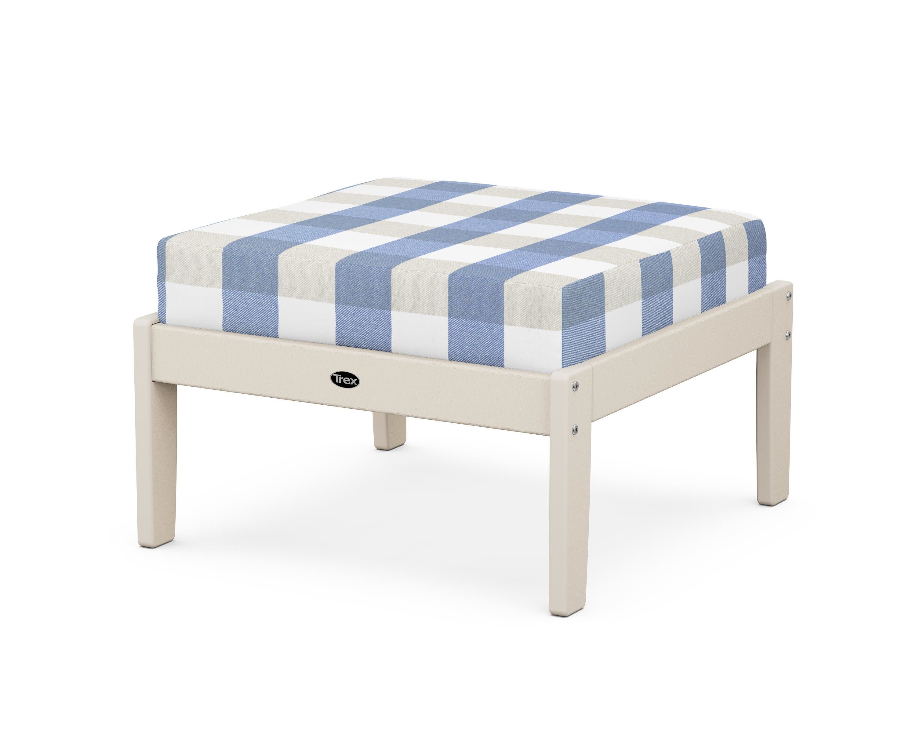 Yacht Club Deep Seating Ottoman in Sand Castle / Buffalo Plaid Sky Blue