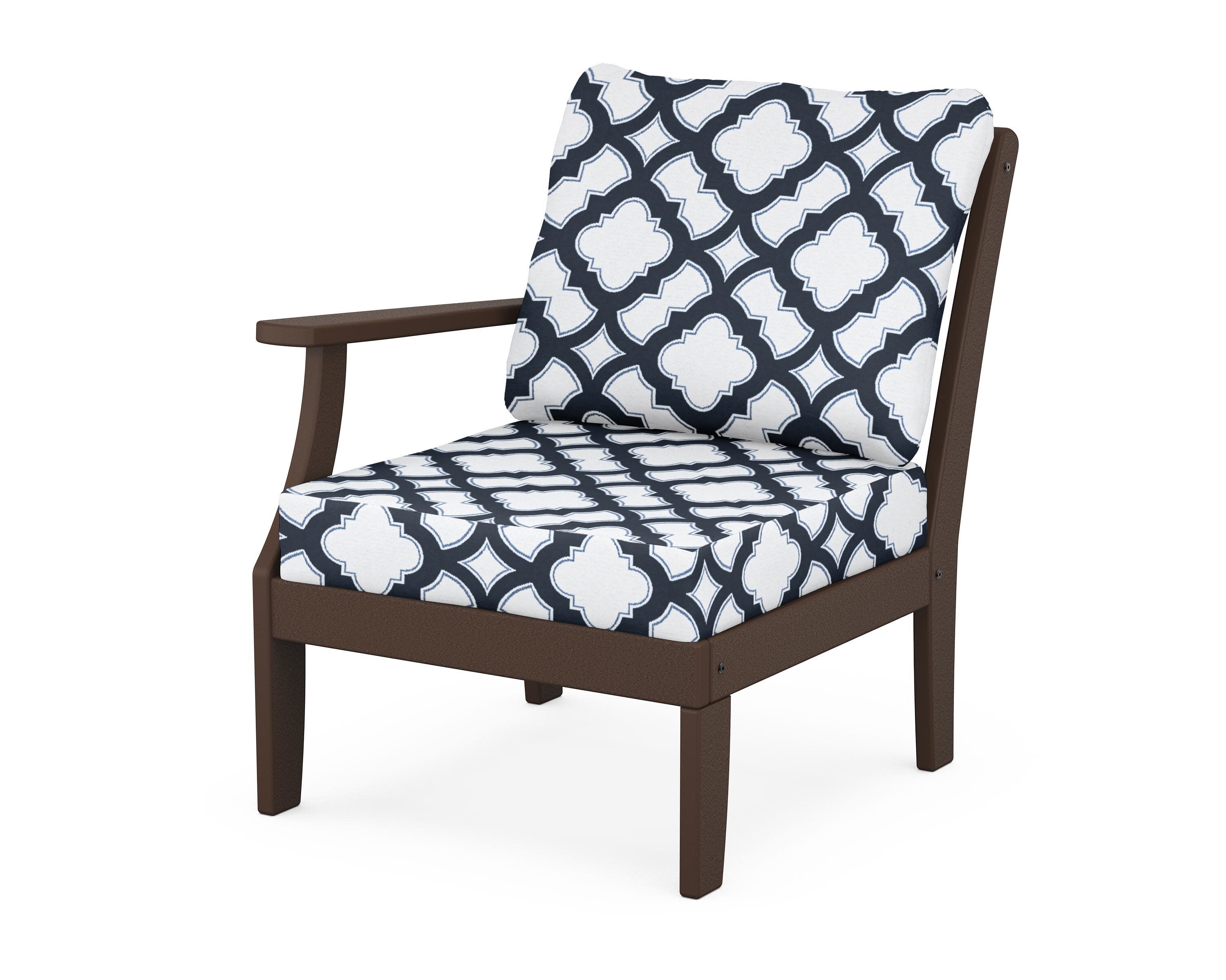 Yacht Club Modular Left Arm Chair in Vintage Lantern / Trellis Marine Indigo