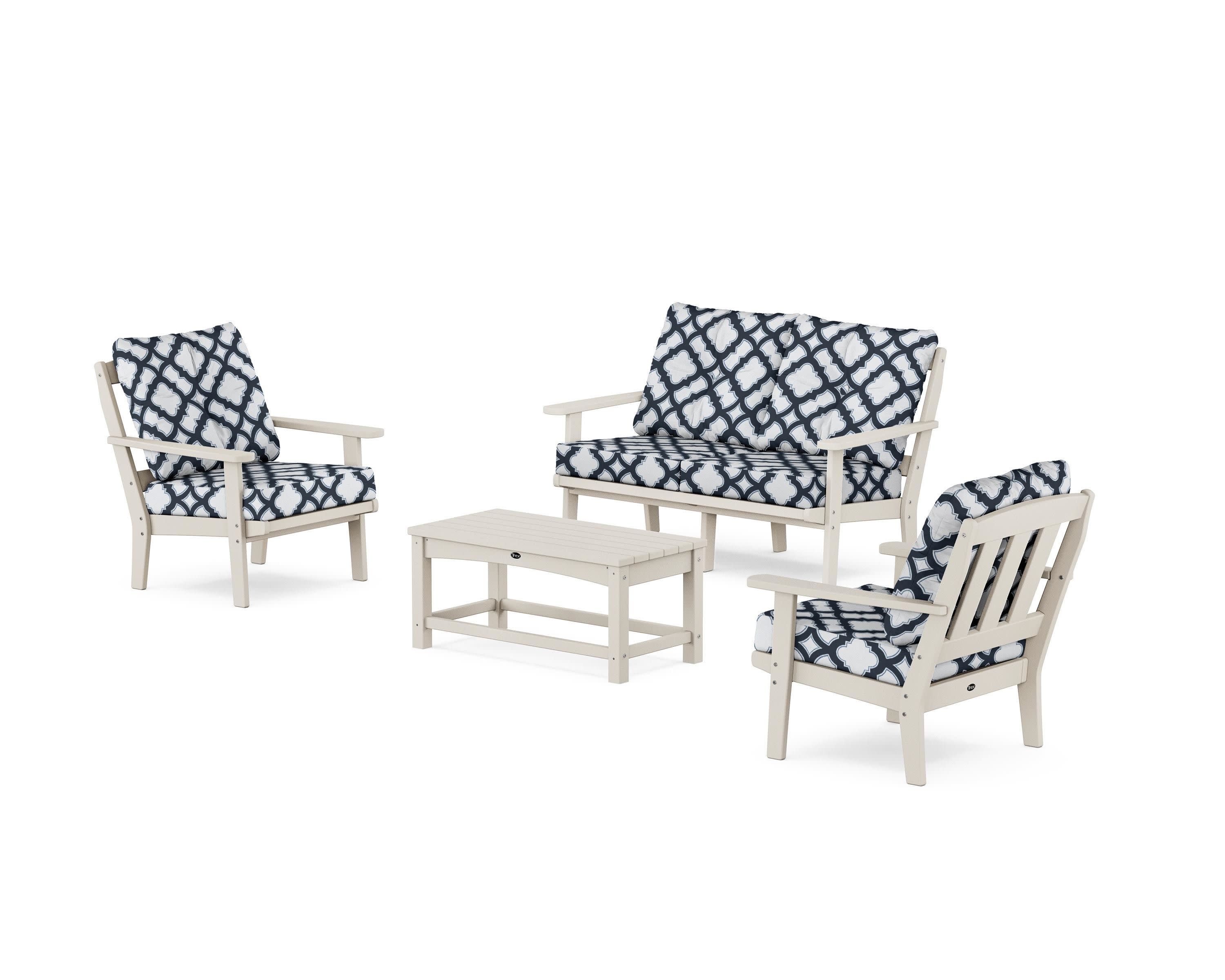 Cape Cod 4-Piece Deep Seating Set with Loveseat in Sand Castle / Trellis Marine Indigo