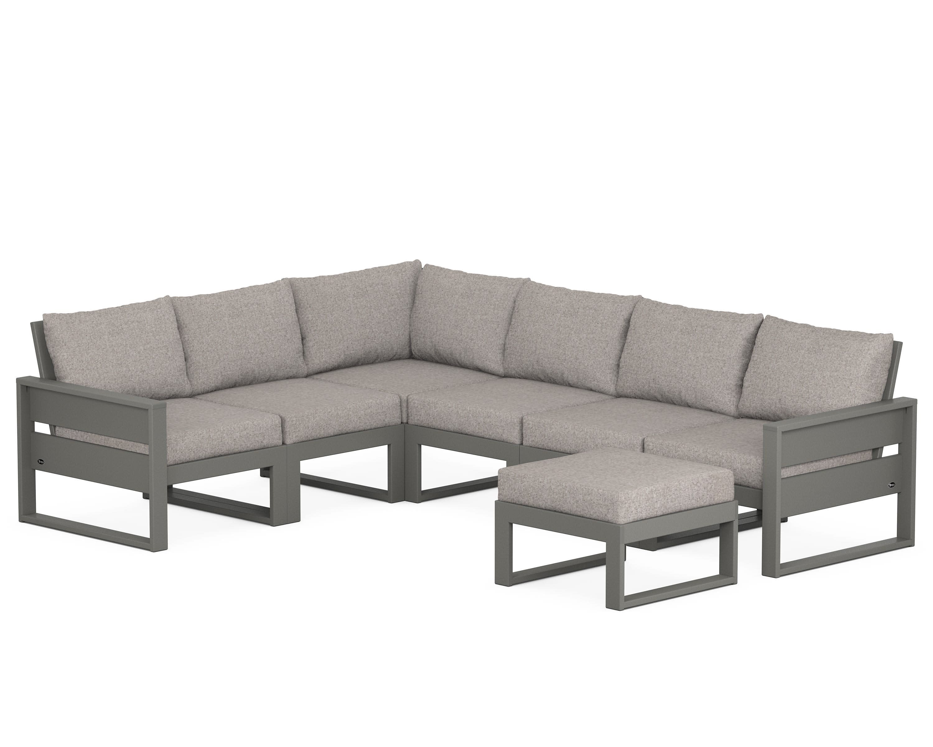 Eastport 6-Piece Sectional with Ottoman in Stepping Stone / Weathered Tweed