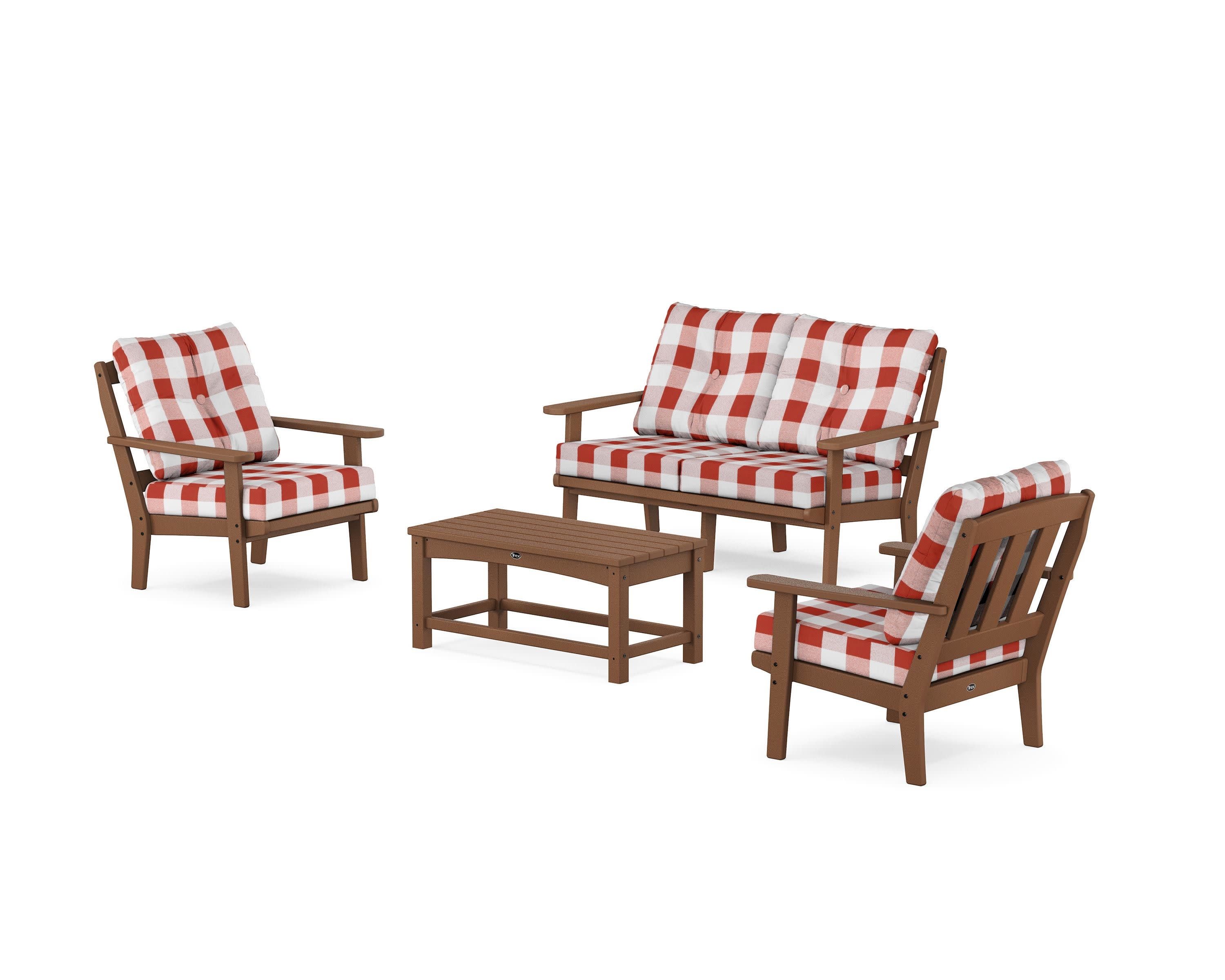 Cape Cod 4-Piece Deep Seating Set with Loveseat in Tree House / Buffalo Plaid Crimson