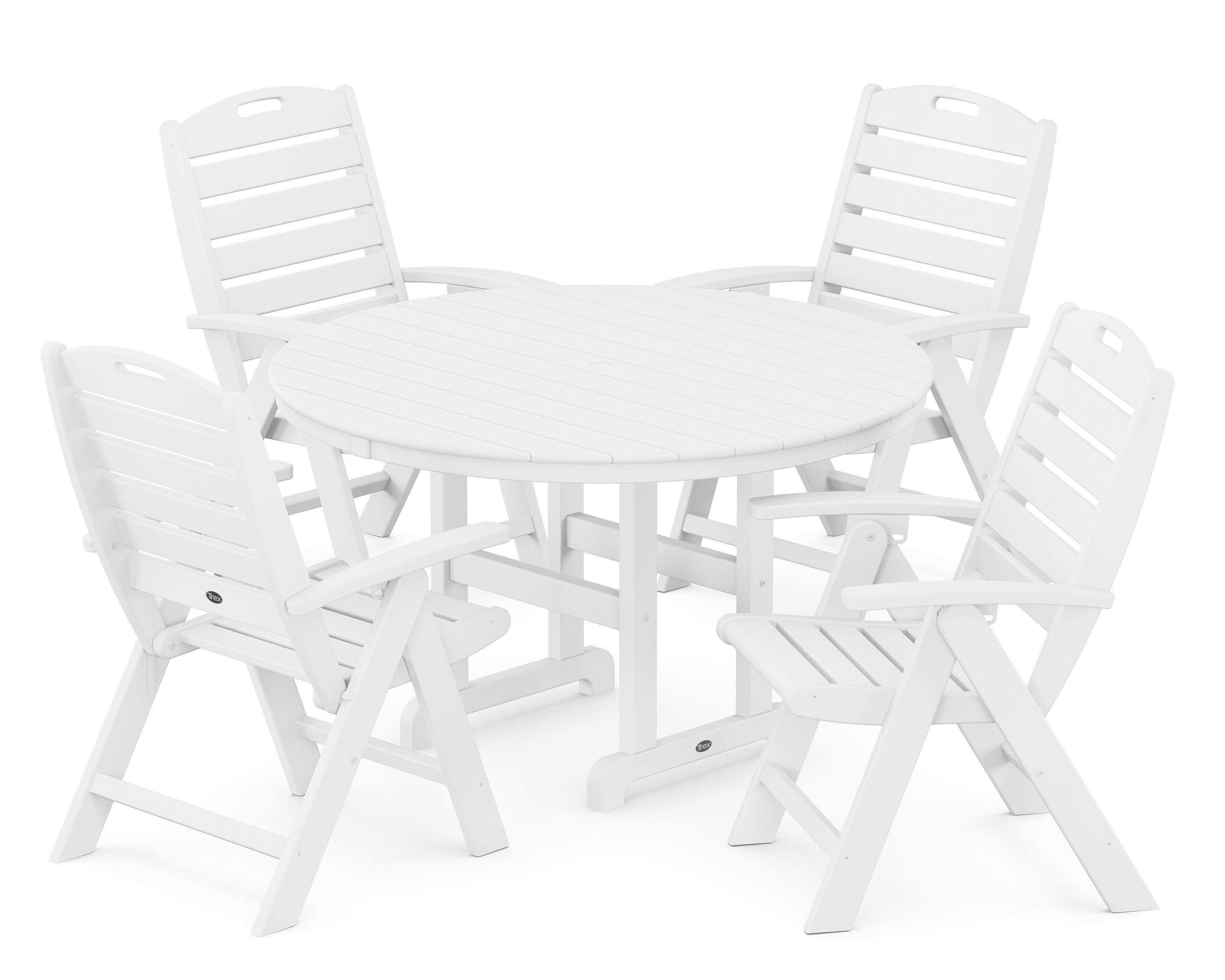 Yacht Club Highback 5-Piece Round Dining Set in Classic White