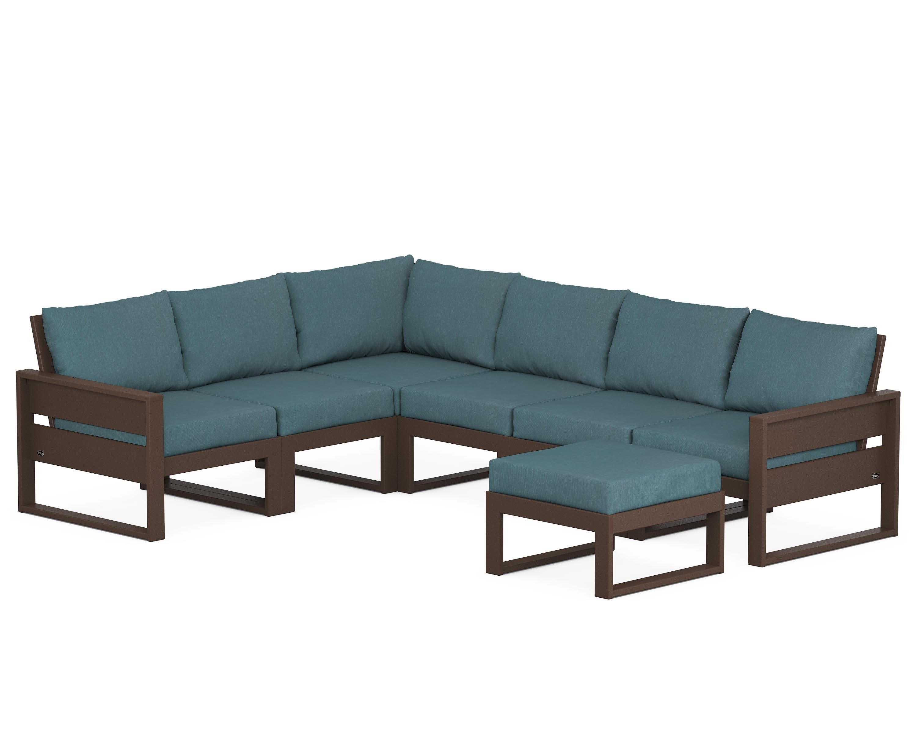Eastport 6-Piece Sectional with Ottoman in Vintage Lantern / Ocean Teal