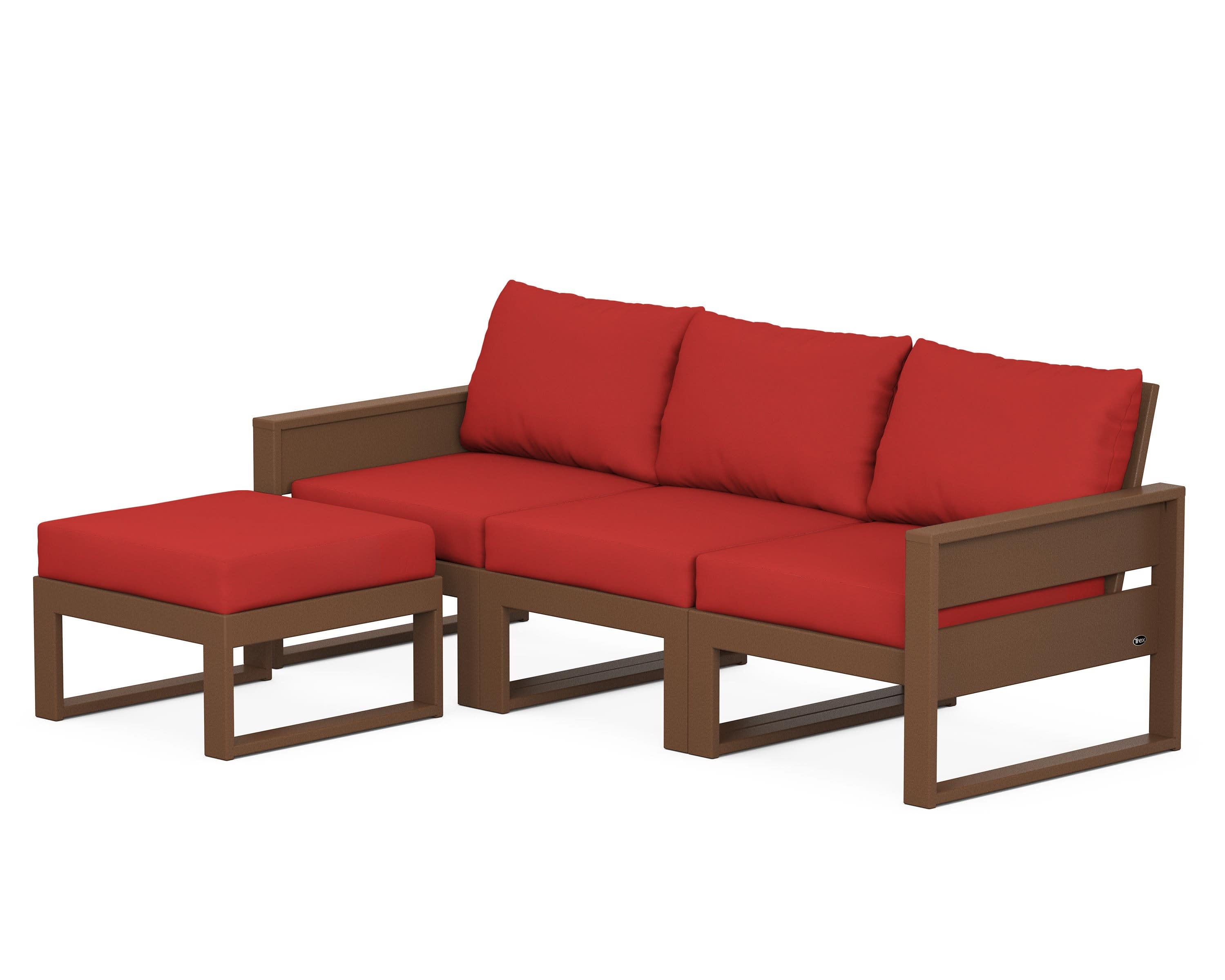 Eastport 4- Piece Sectional with Ottoman in Tree House / Crimson Linen