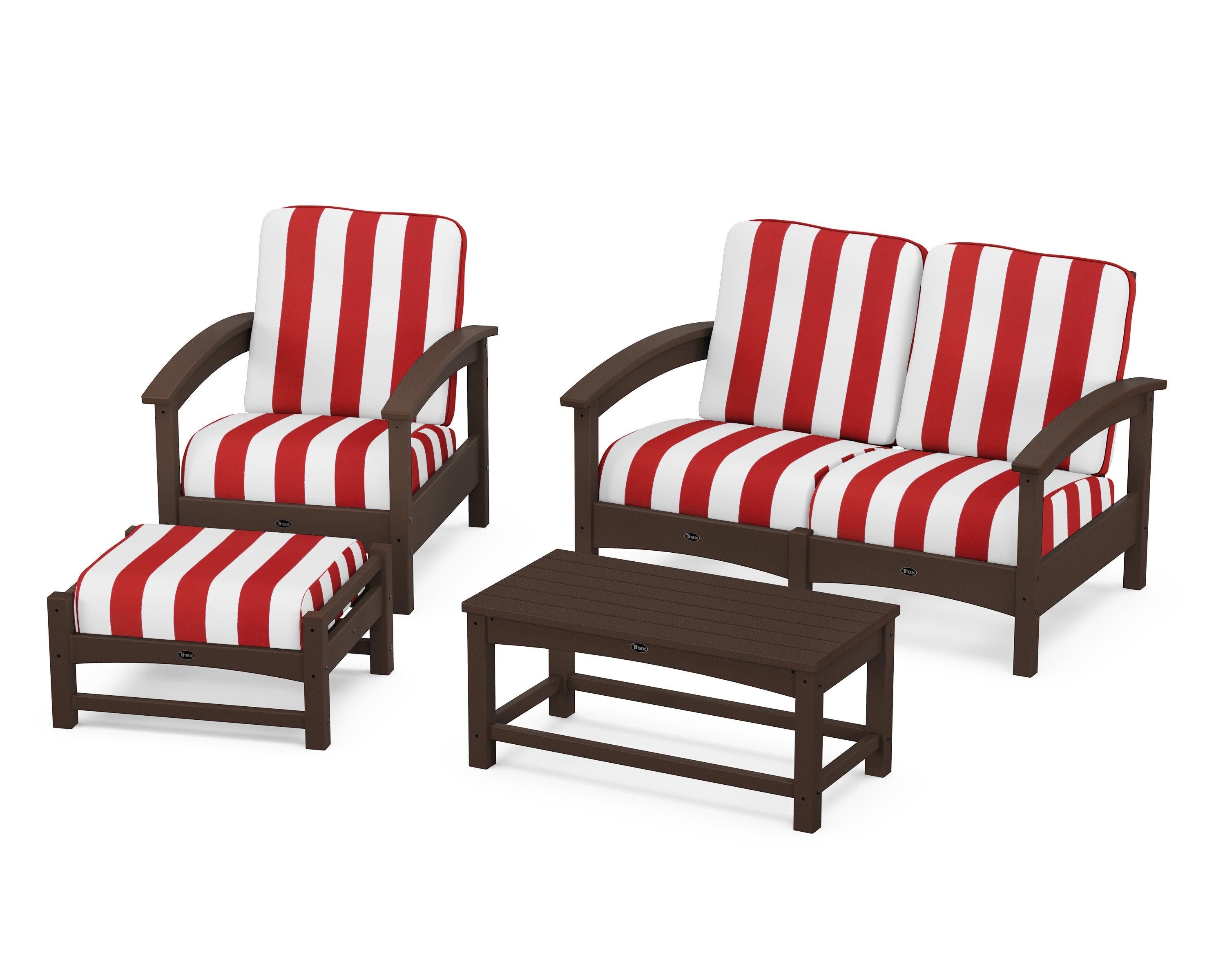 Rockport 4-Piece Deep Seating Conversation Group in Vintage Lantern / Cabana Stripe Crimson