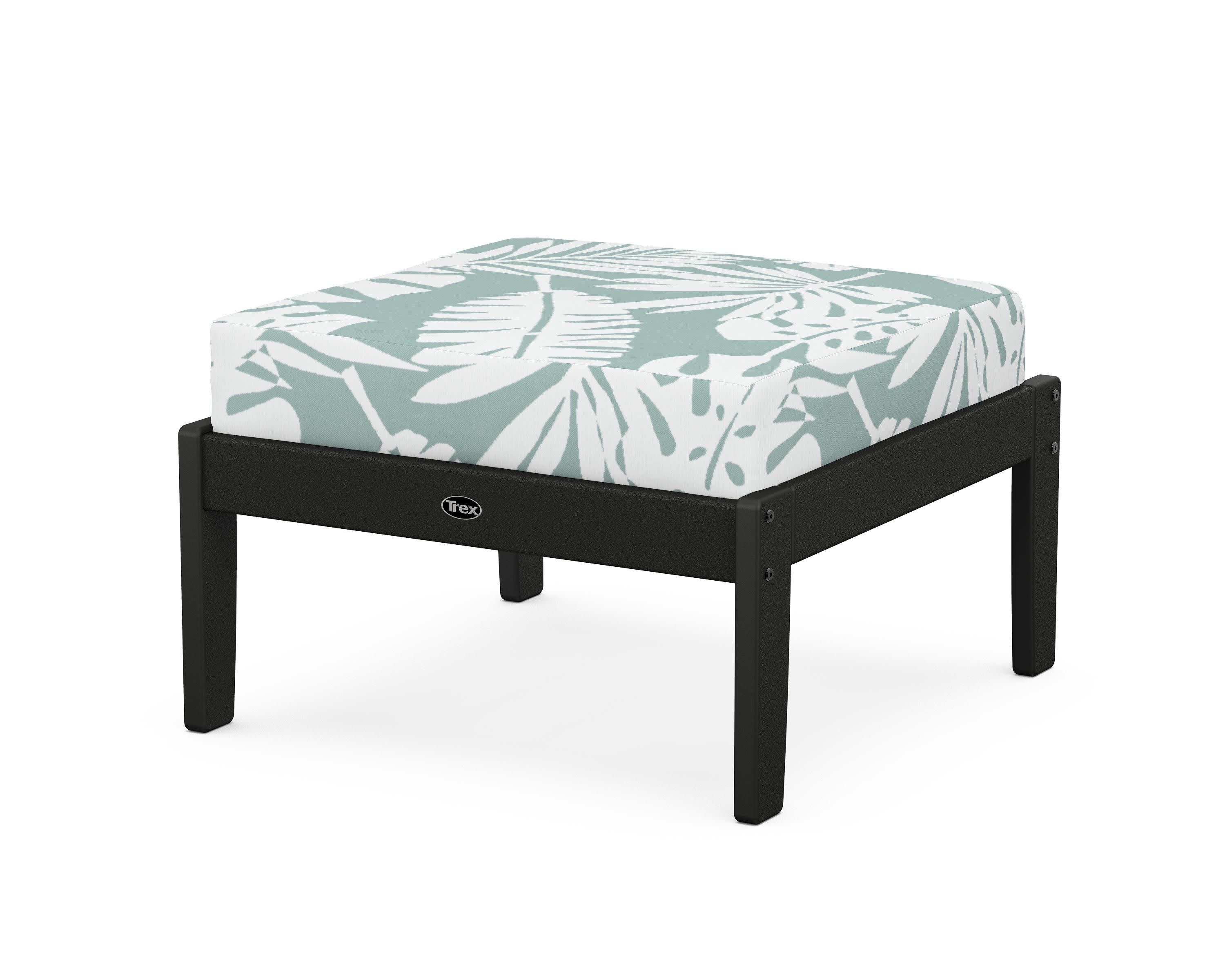 Yacht Club Deep Seating Ottoman in Charcoal Black / Leaf Glacier Spa