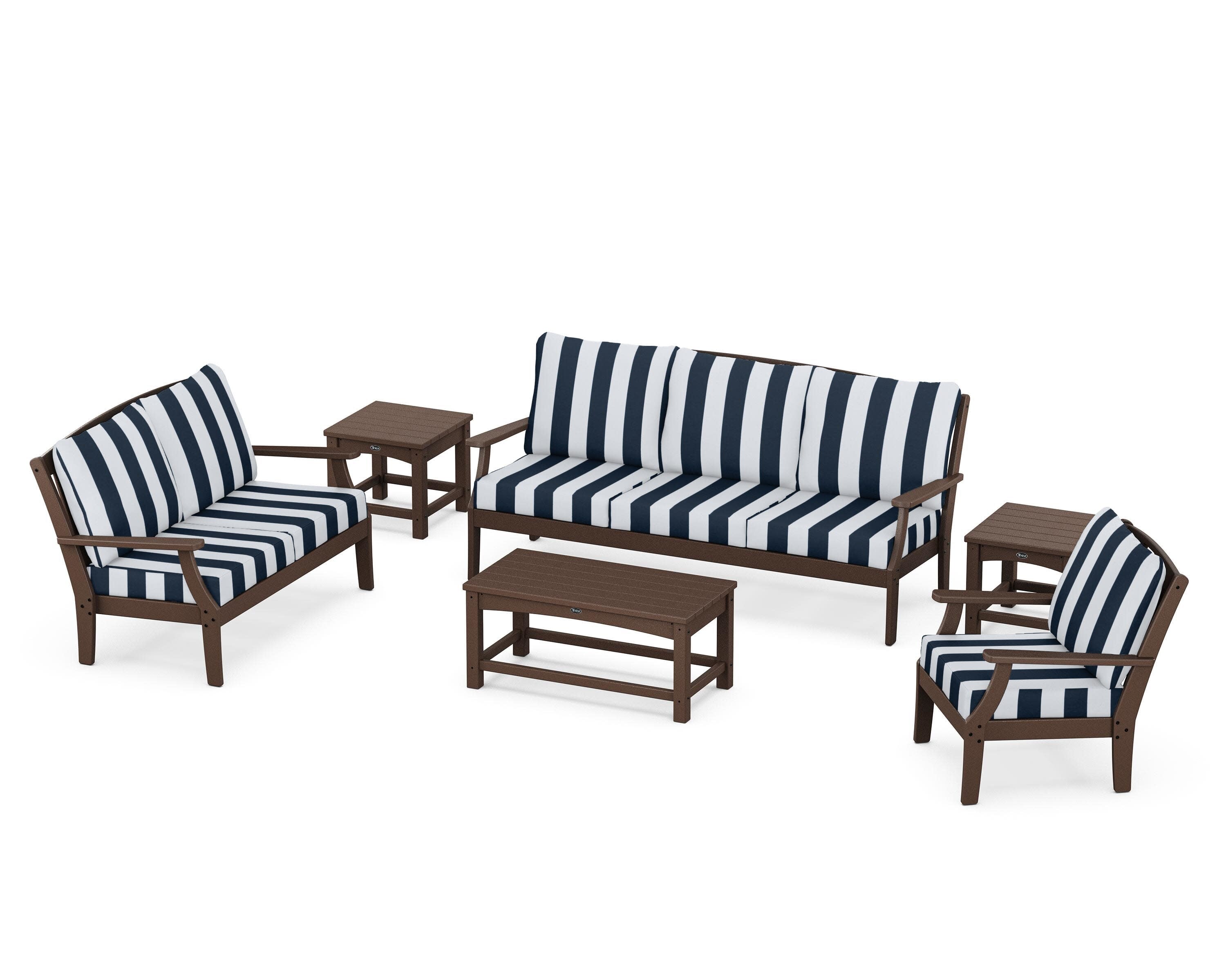 Yacht Club 6-Piece Deep Seating Set in Vintage Lantern / Cabana Stripe Marine Indigo