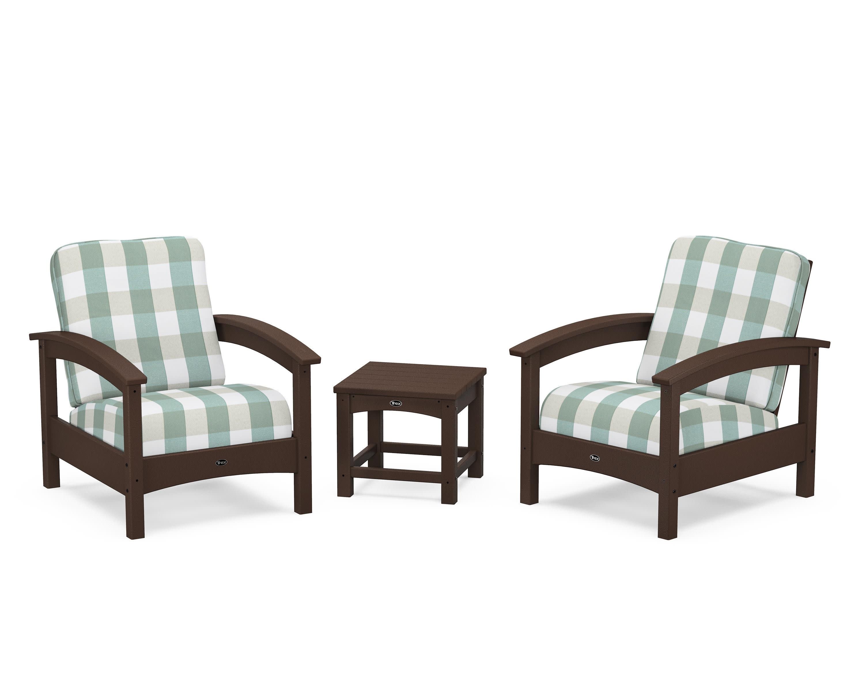 Rockport Club 3-Piece Deep Seating Conversation Set in Vintage Lantern / Buffalo Plaid Glacier Spa