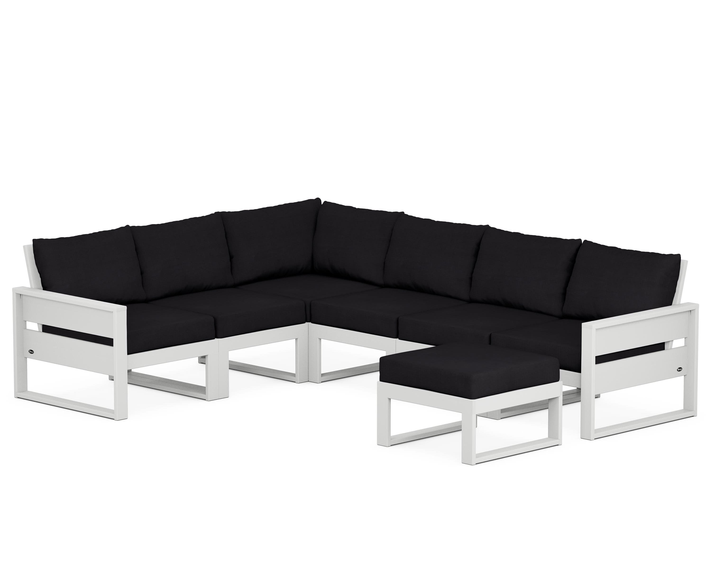 Eastport 6-Piece Sectional with Ottoman in Classic White / Midnight Linen