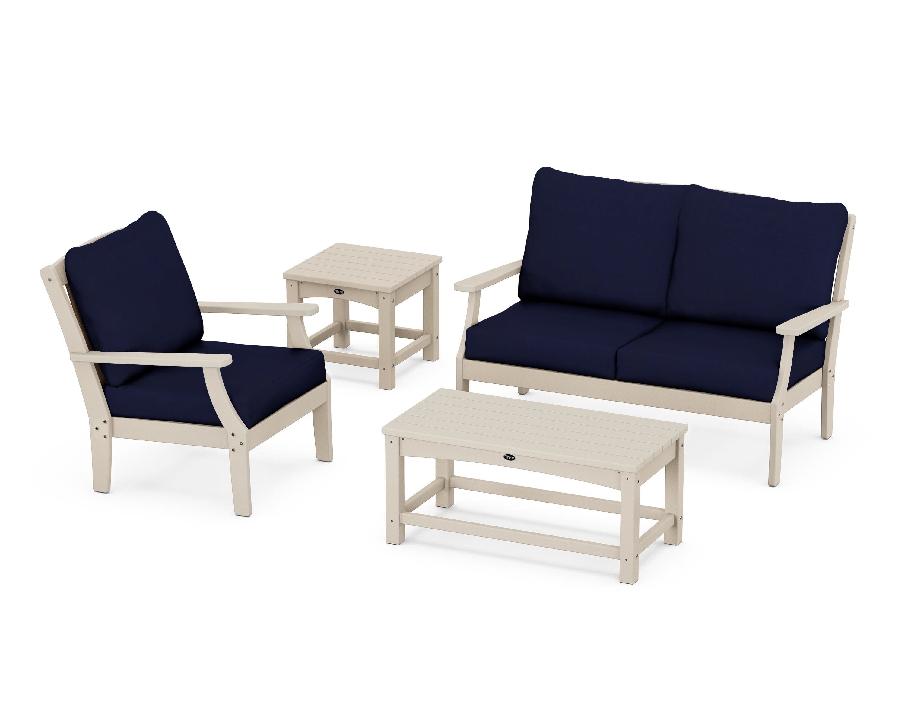 Yacht Club 4-Piece Deep Seating Set in Sand Castle / Navy
