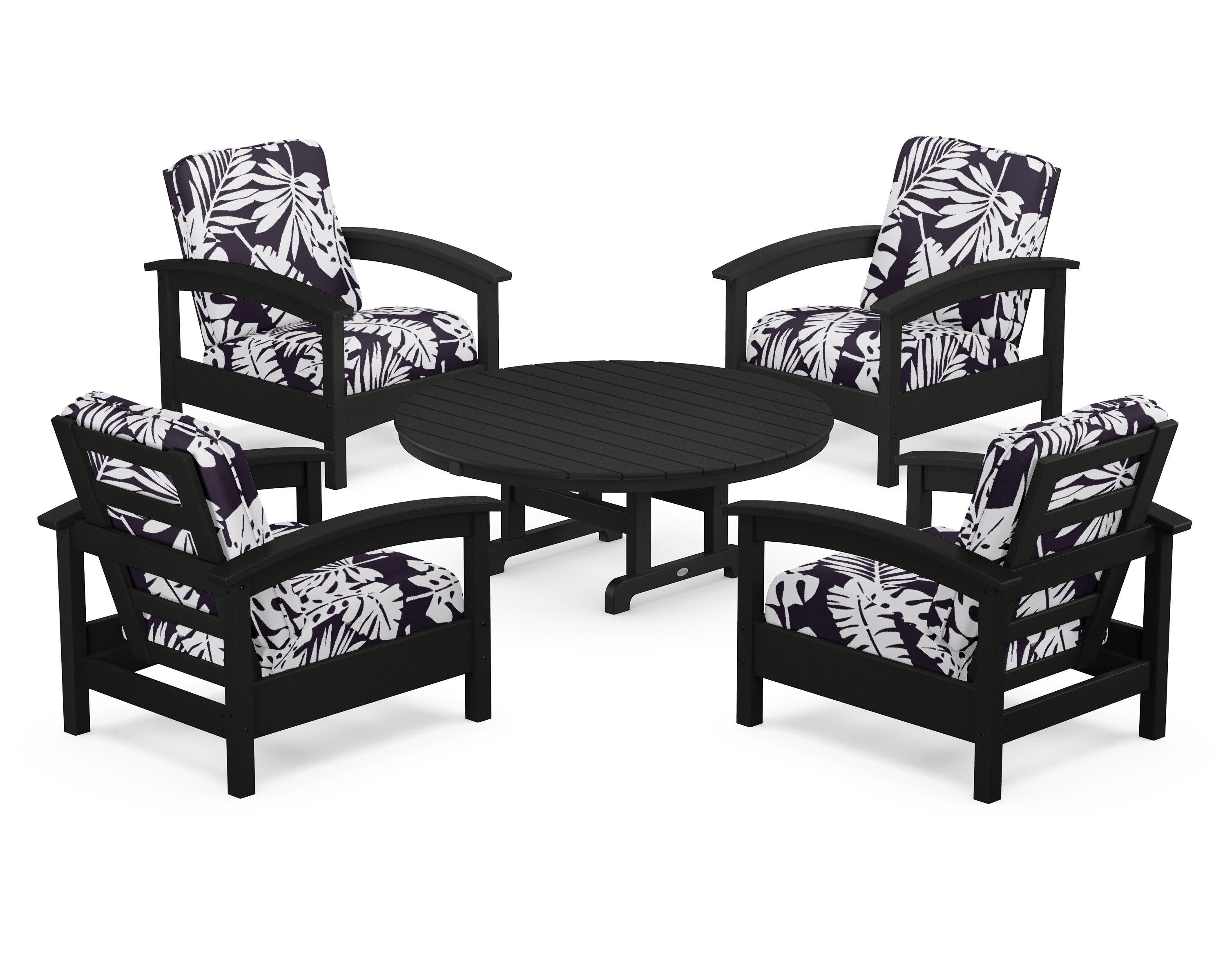 Rockport 5-Piece Deep Seating Set in Charcoal Black / Leaf Navy