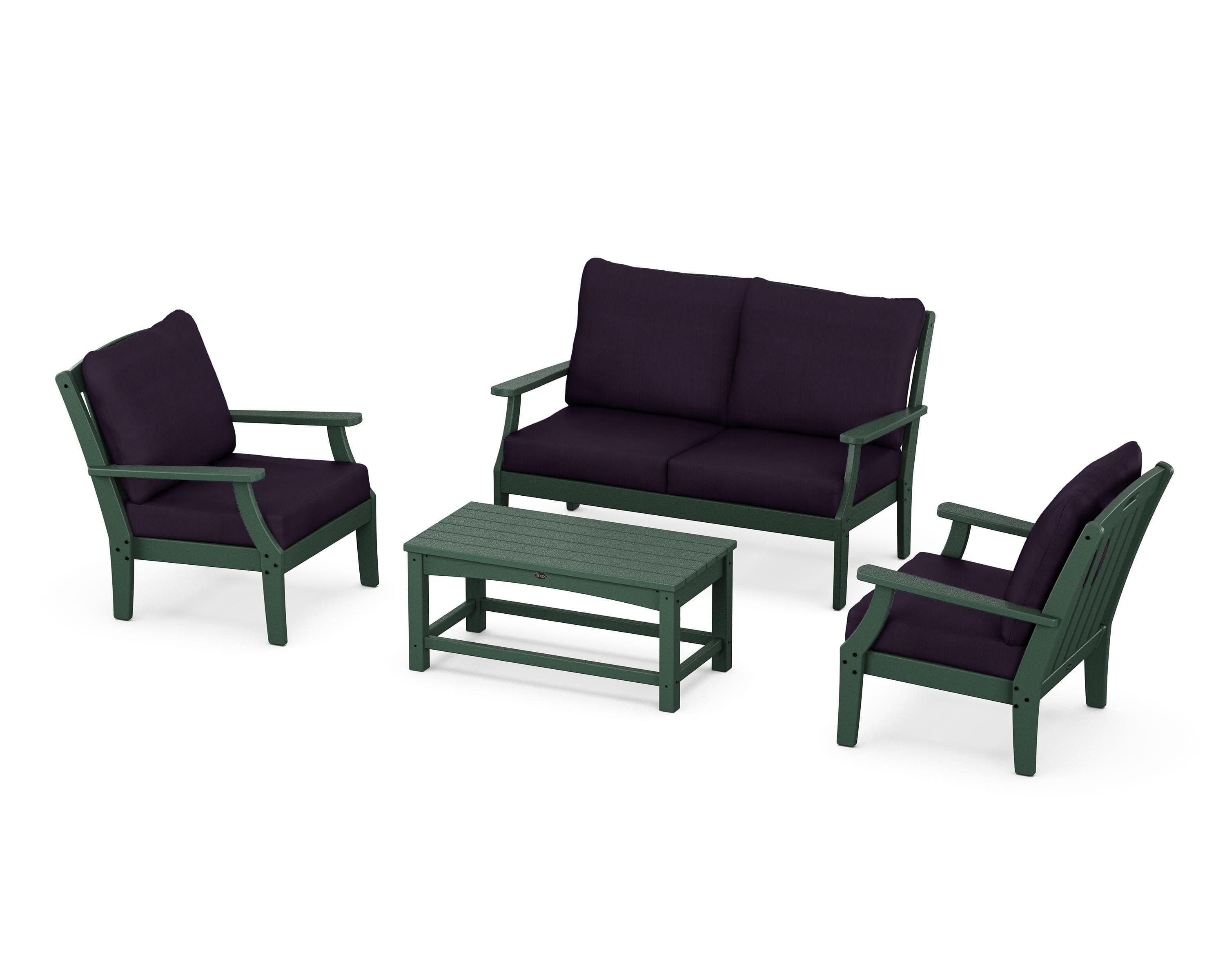 Yacht Club 4-Piece Deep Seating Chair Set in Rainforest Canopy / Navy Linen