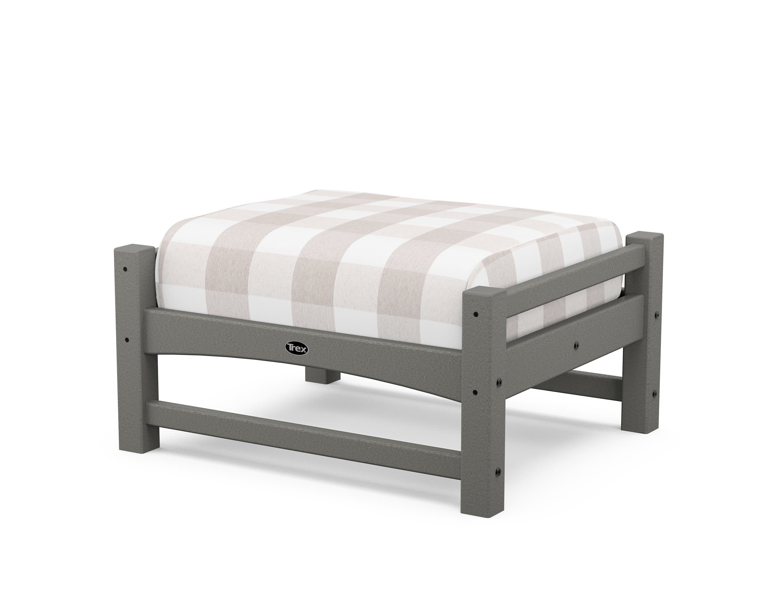 Rockport Club Ottoman in Stepping Stone / Buffalo Plaid Dune Burlap