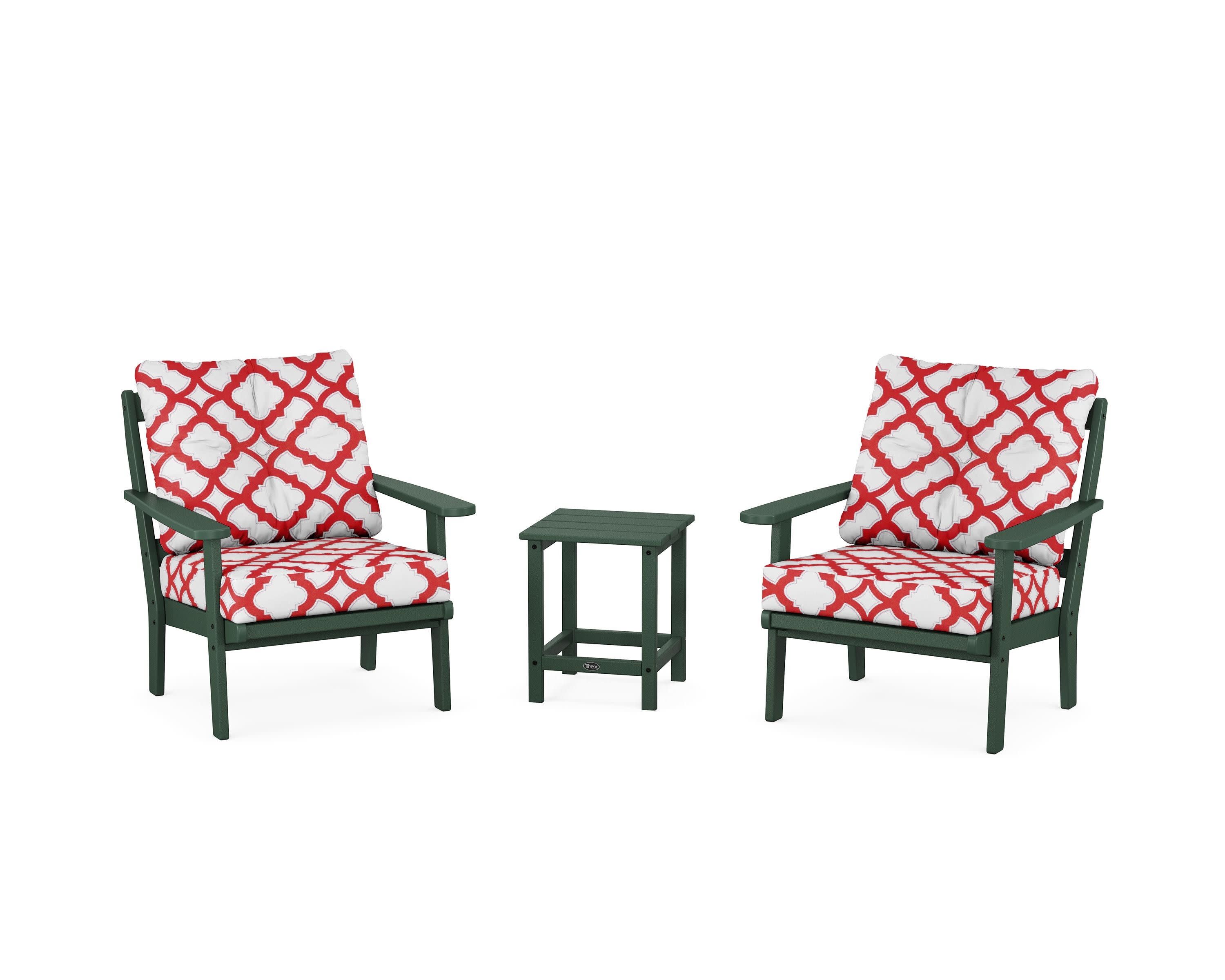 Cape Cod 3-Piece Deep Seating Set in Rainforest Canopy / Trellis Crimson