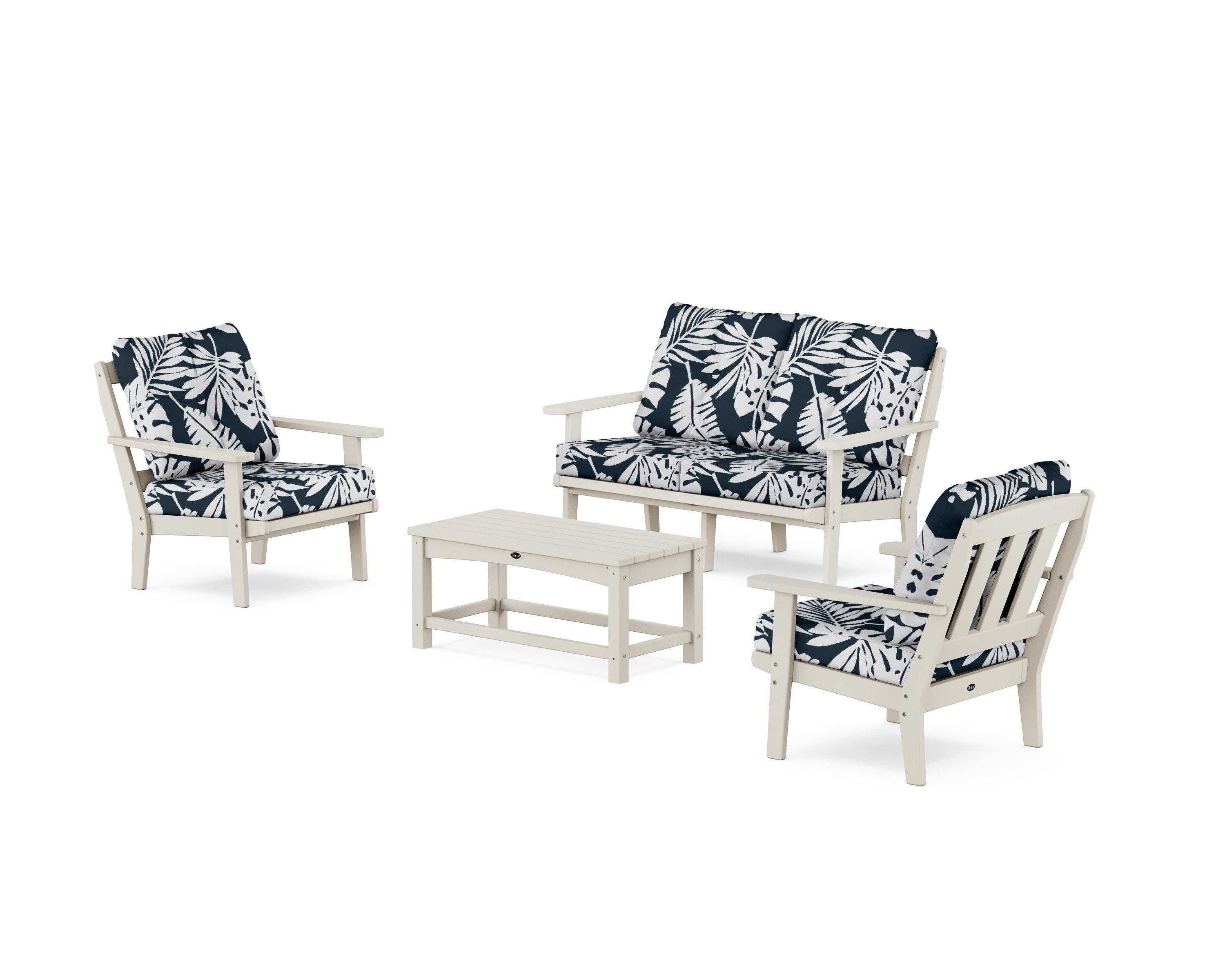 Cape Cod 4-Piece Deep Seating Set with Loveseat in Sand Castle / Leaf Marine Indigo