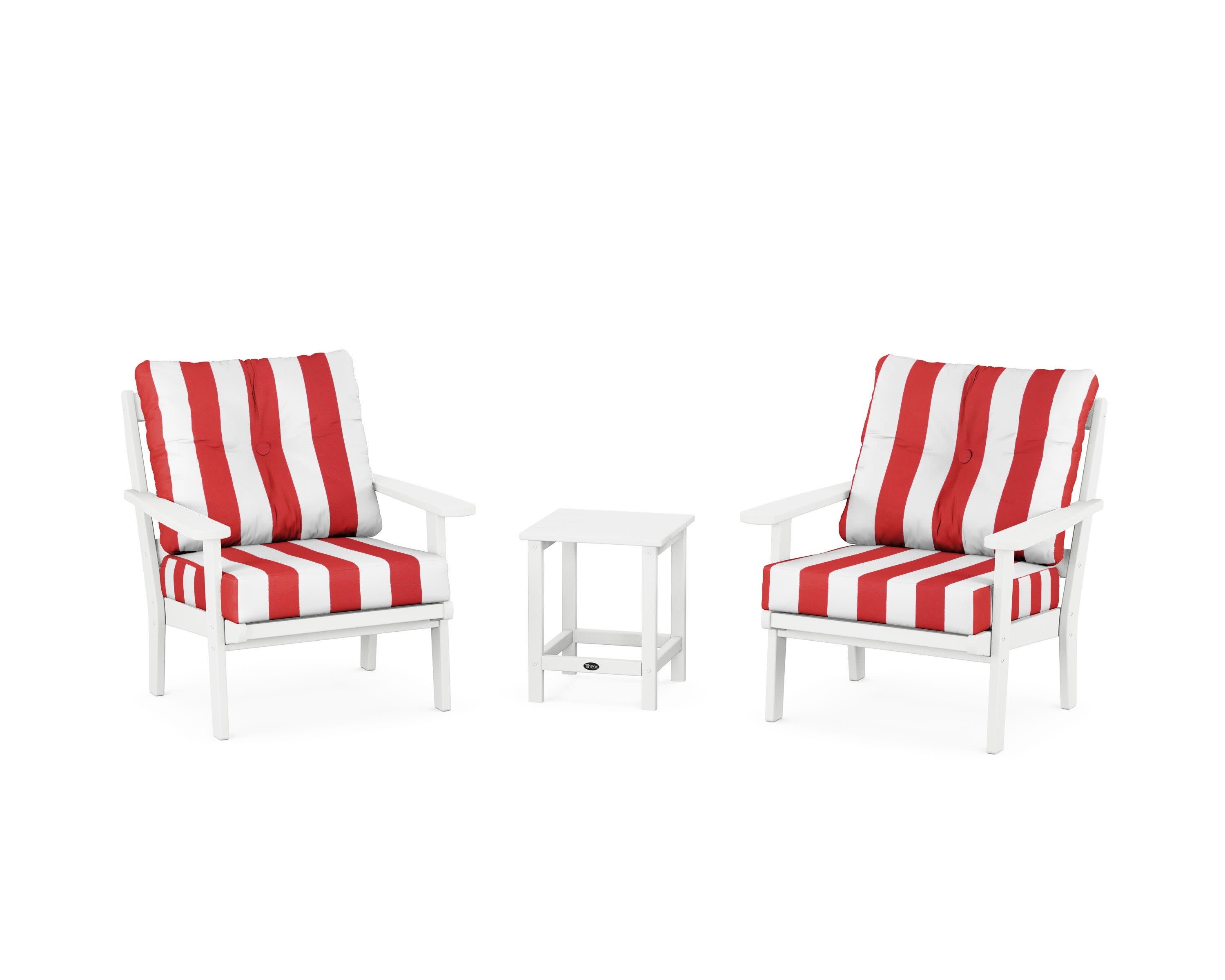 Cape Cod 3-Piece Deep Seating Set in Classic White / Cabana Stripe Crimson