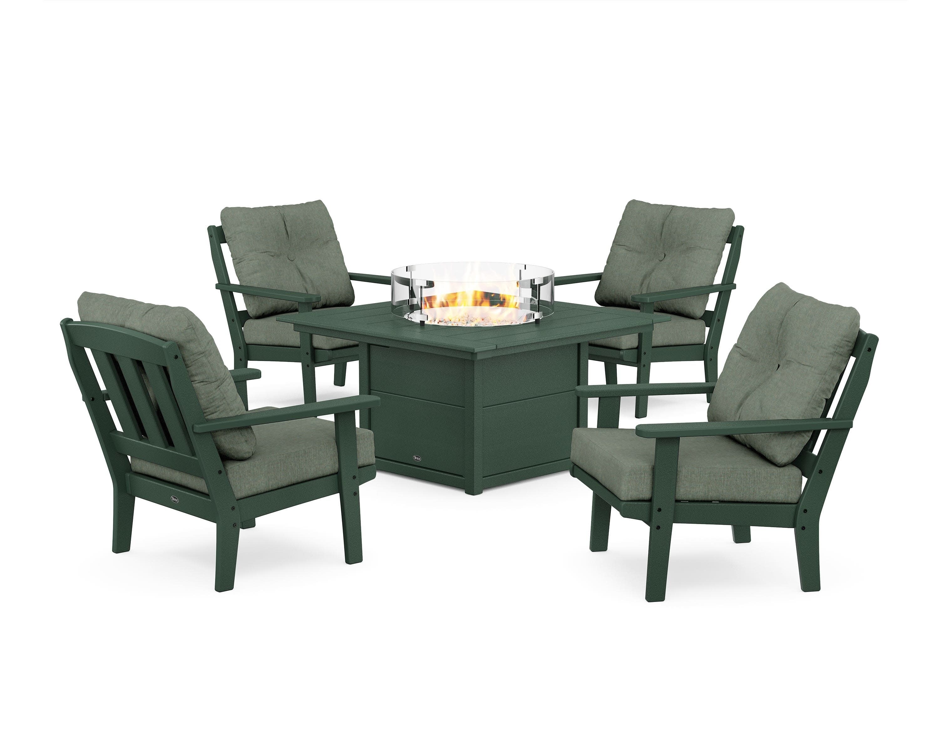 Cape Cod 5-Piece Deep Seating Set with Fire Pit Table in Rainforest Canopy / Cast Sage