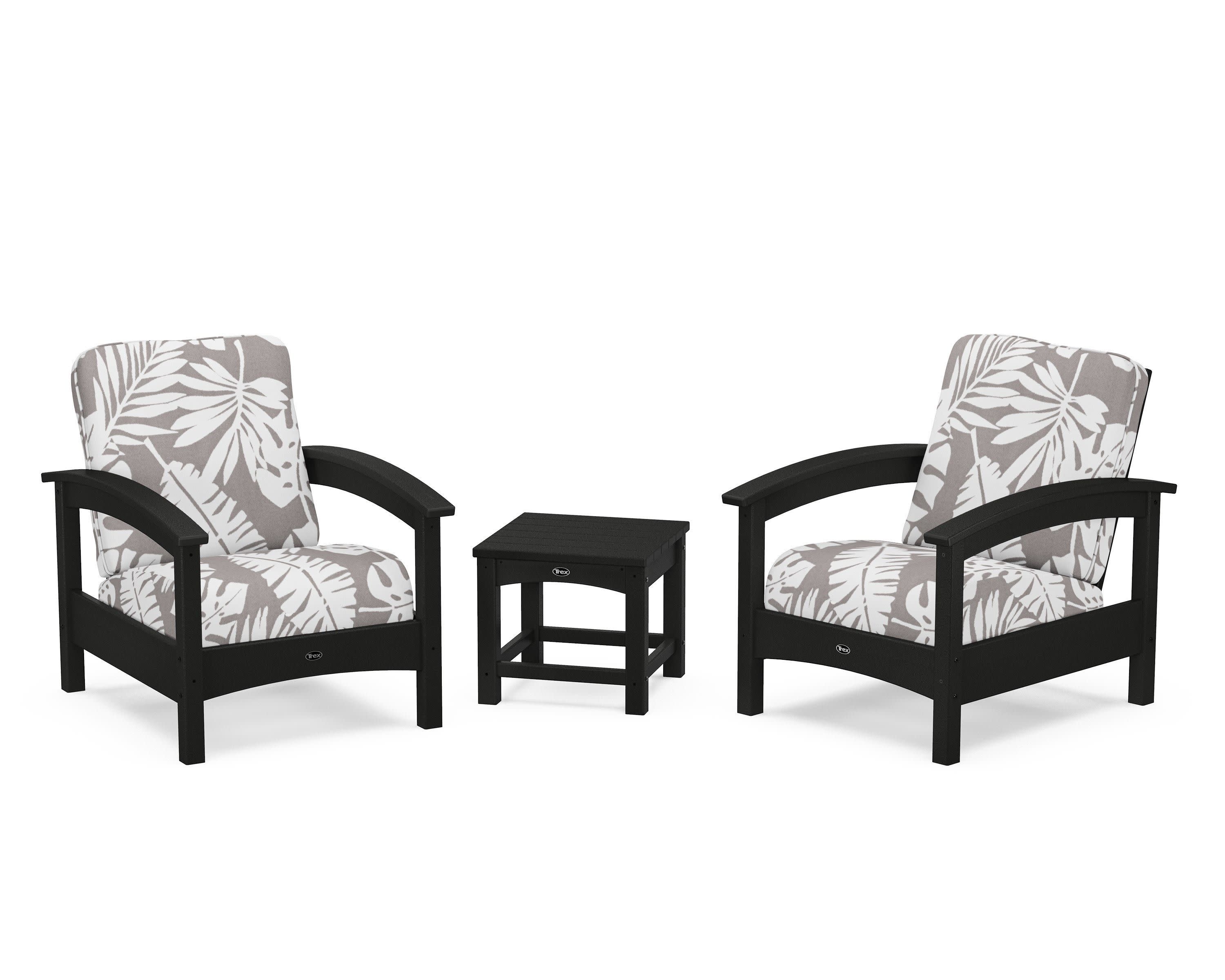 Rockport Club 3-Piece Deep Seating Conversation Set in Charcoal Black / Leaf Grey Mist