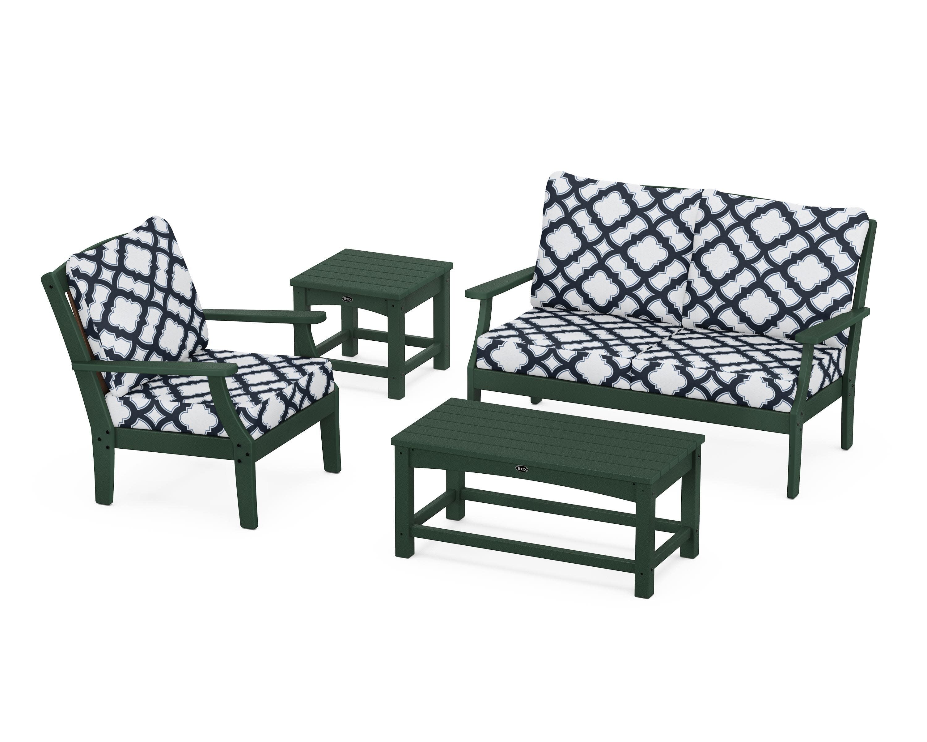 Yacht Club 4-Piece Deep Seating Set in Rainforest Canopy / Trellis Marine Indigo