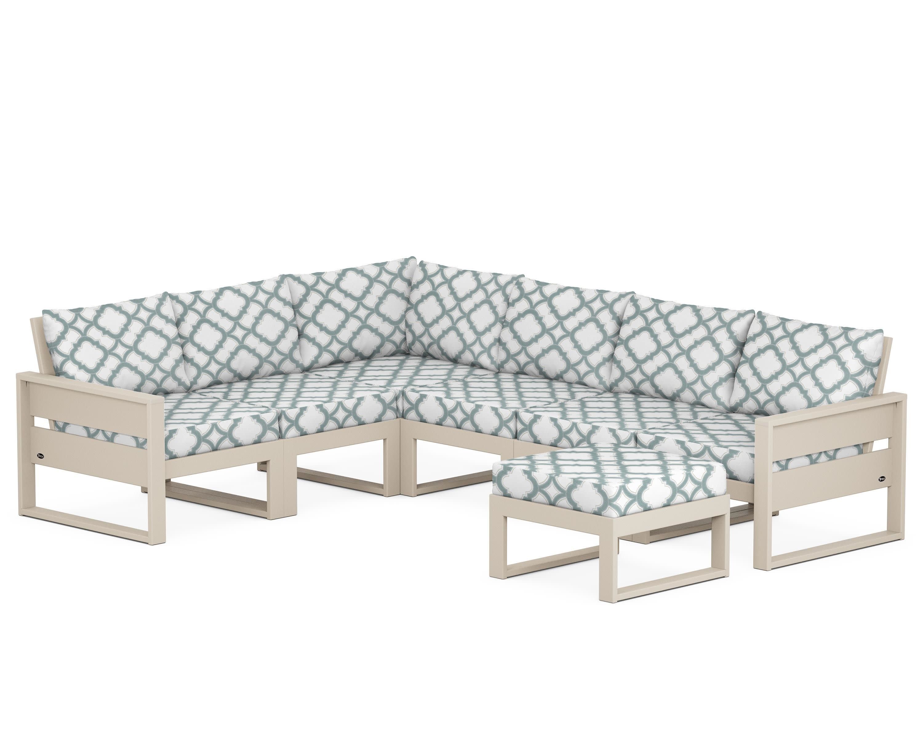 Eastport 6-Piece Sectional with Ottoman in Sand Castle / Trellis Glacier Spa
