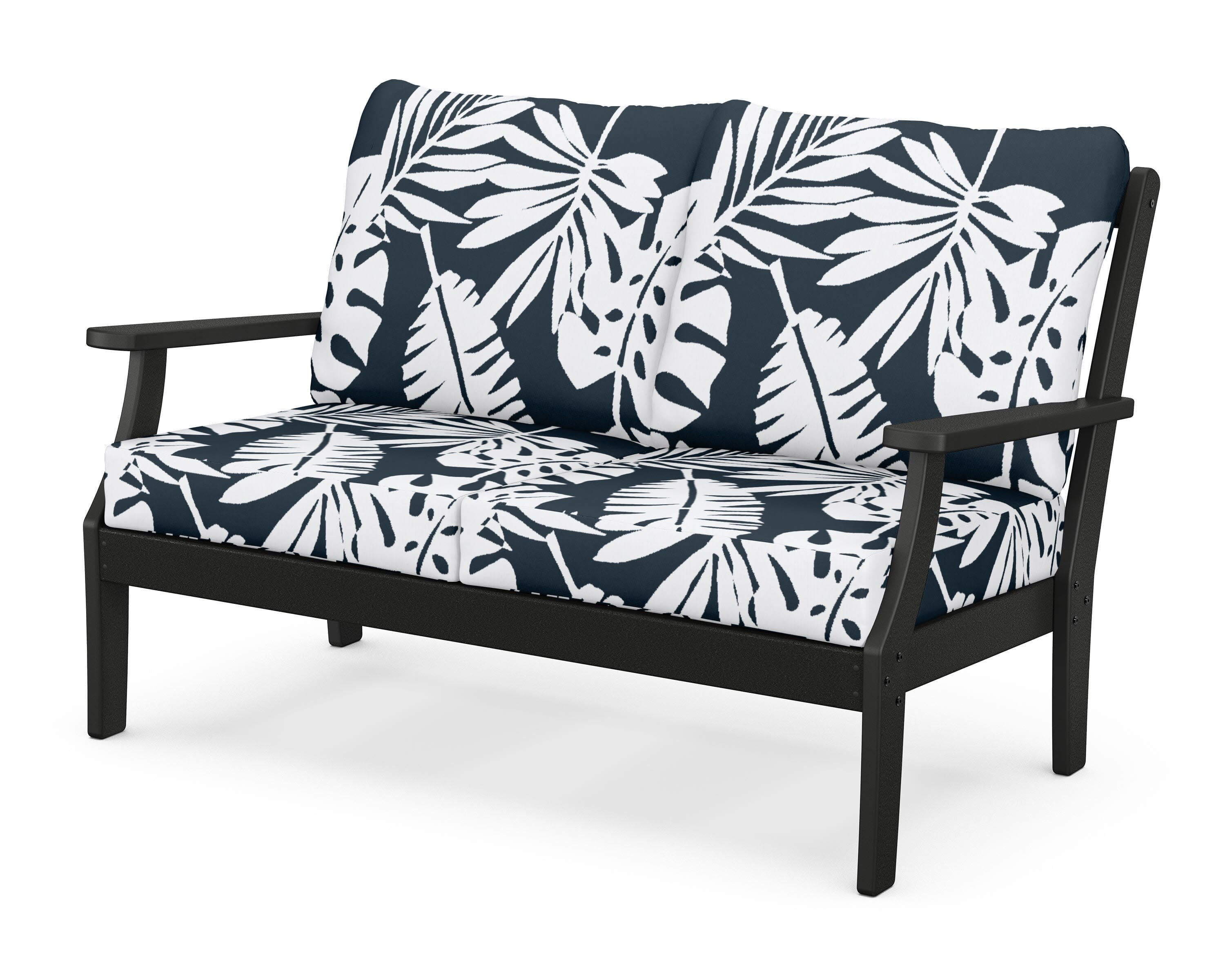 Yacht Club Deep Seating Loveseat in Charcoal Black / Leaf Marine Indigo
