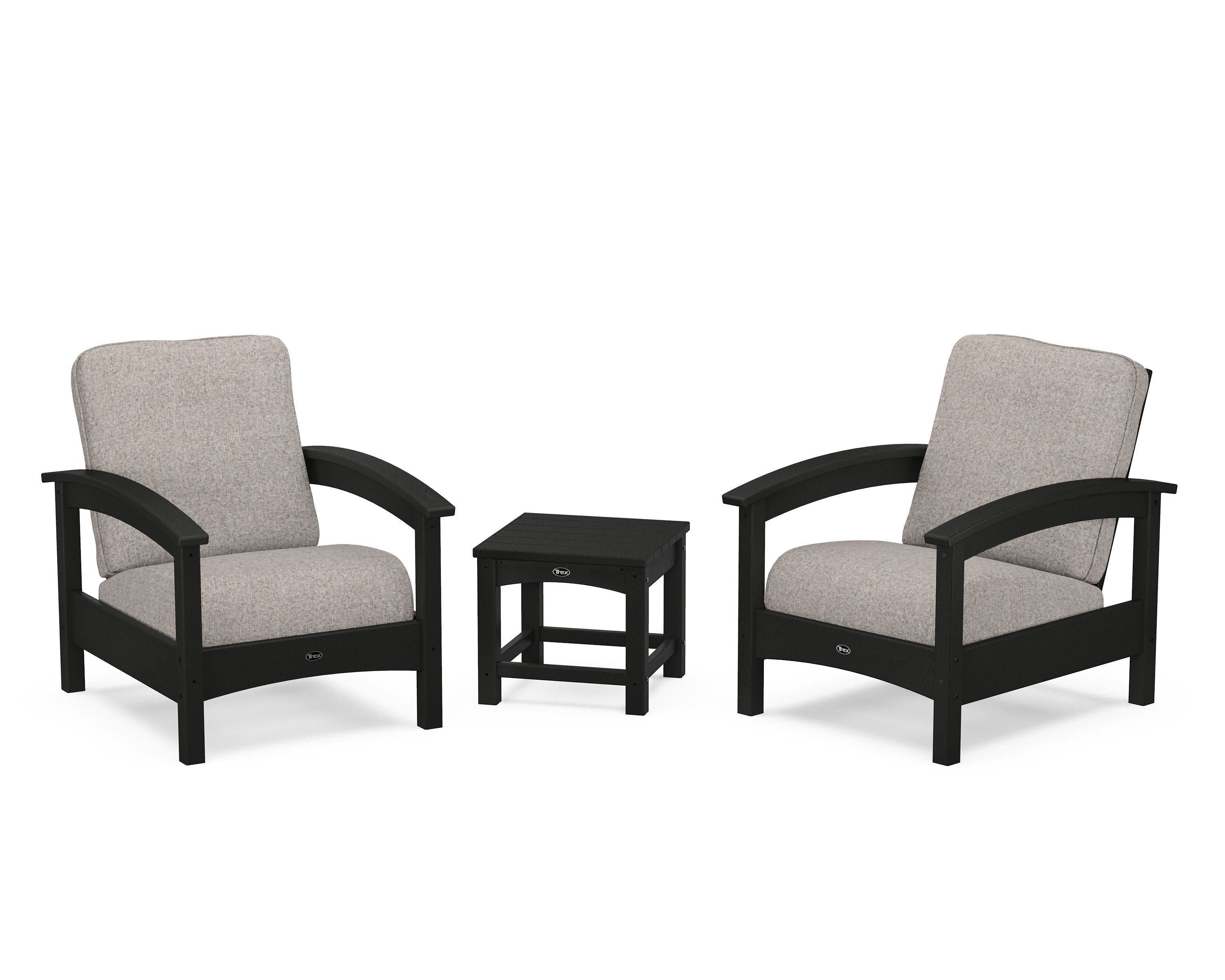 Rockport Club 3-Piece Deep Seating Conversation Set in Charcoal Black / Weathered Tweed