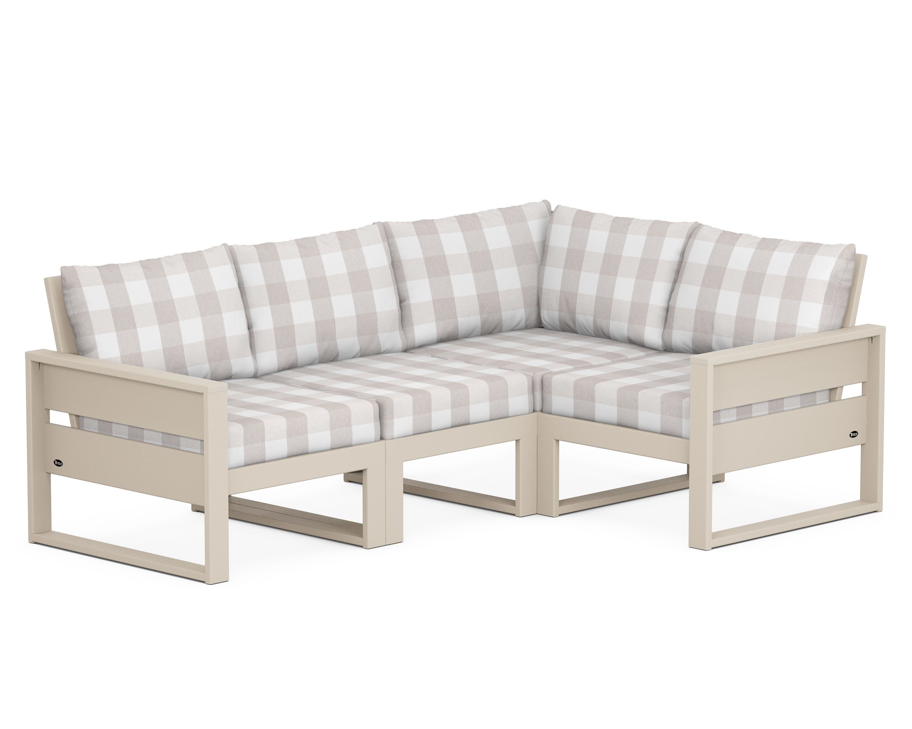 Eastport 4- Piece Sectional in Sand Castle / Buffalo Plaid Dune Burlap
