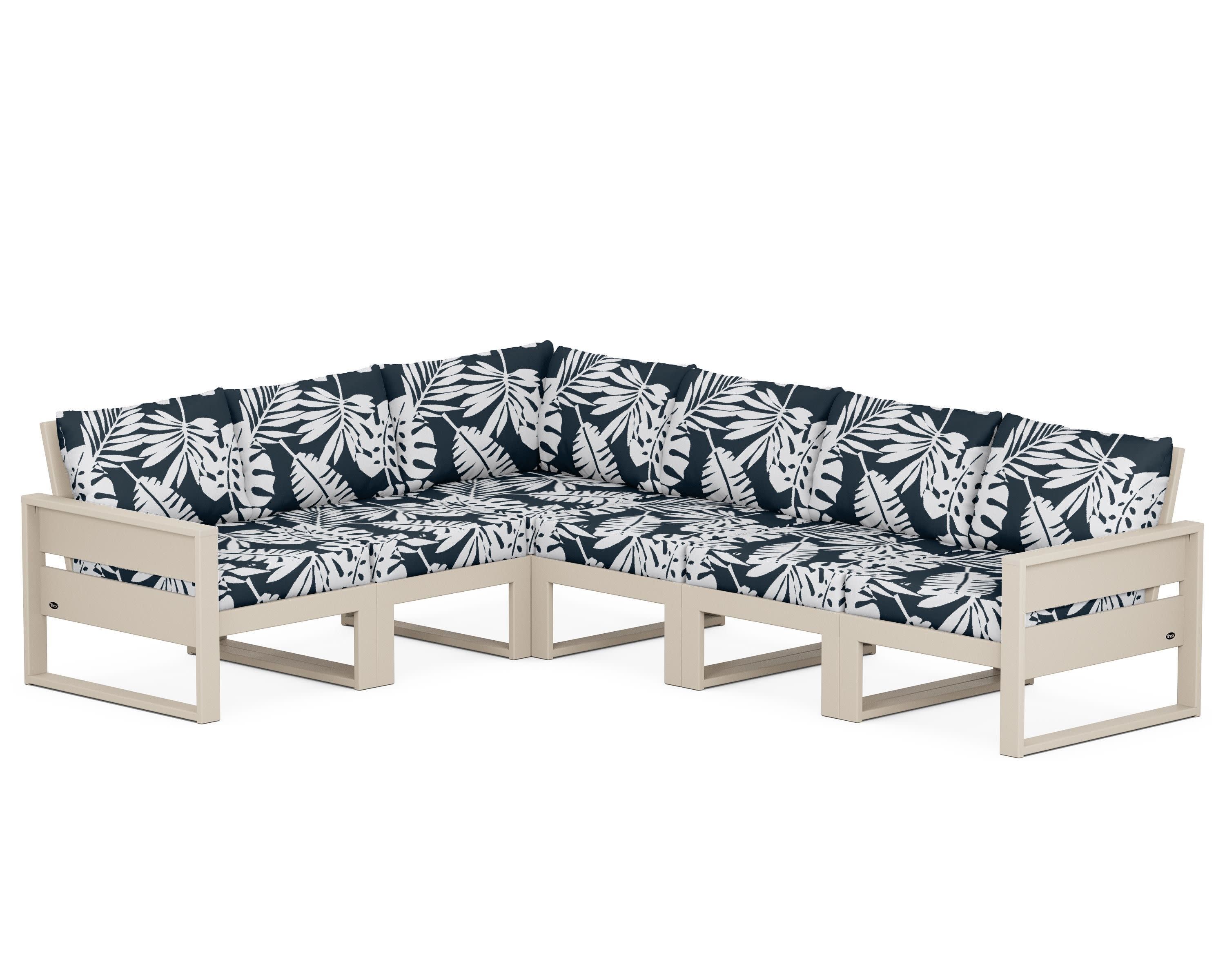 Eastport 6-Piece Sectional in Sand Castle / Leaf Marine Indigo