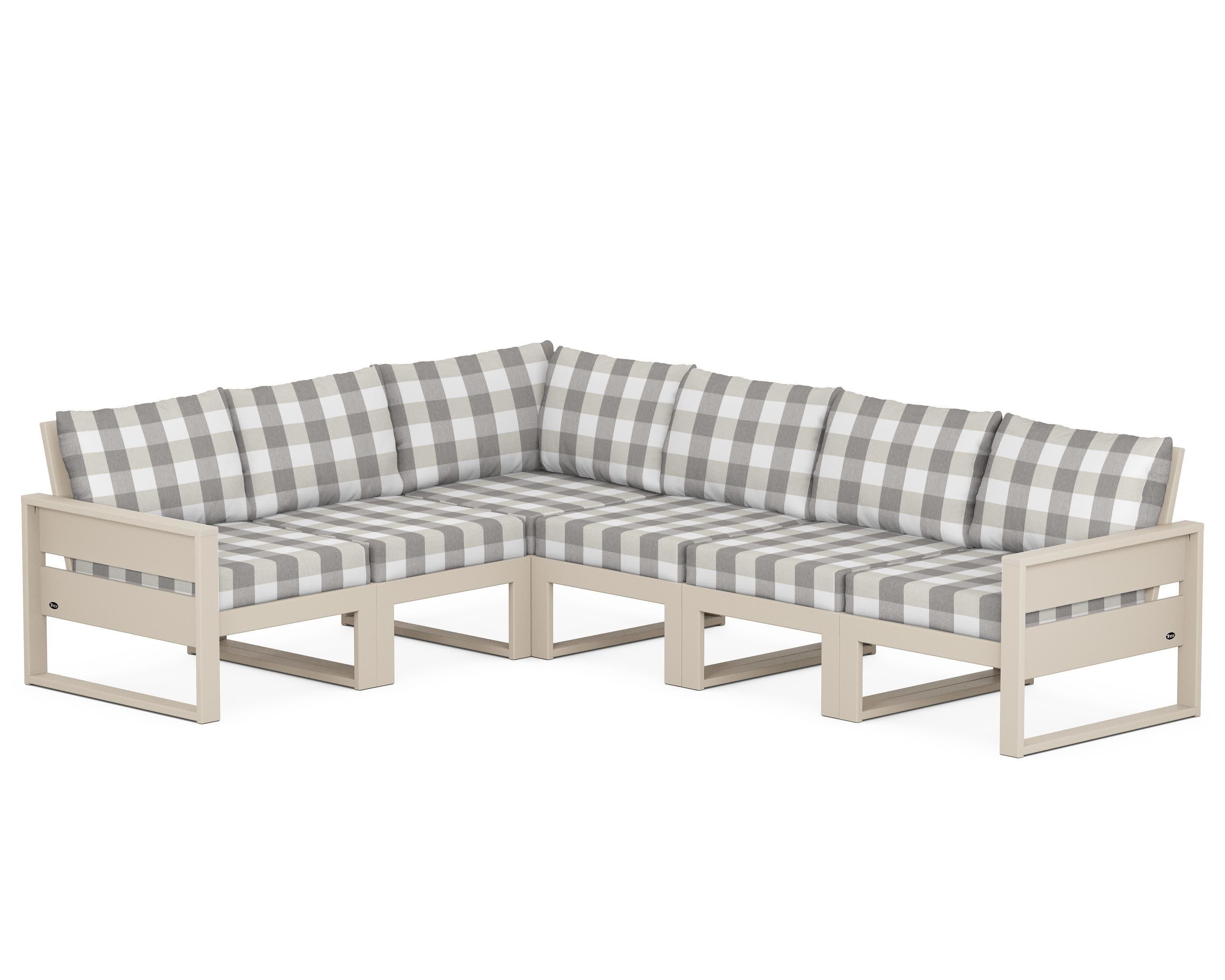 Eastport 6-Piece Sectional in Sand Castle / Buffalo Plaid Grey Mist
