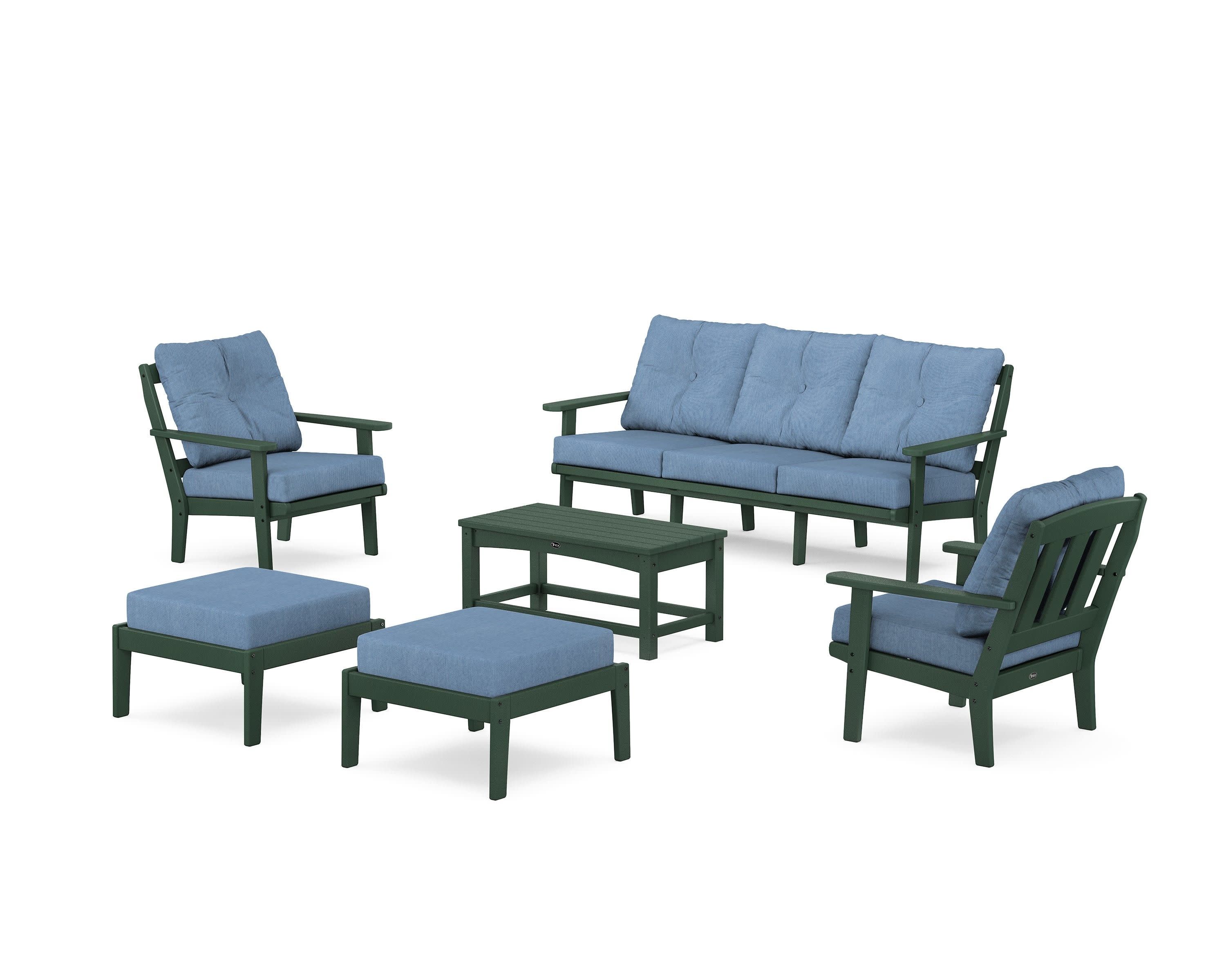 Cape Cod 6-Piece Lounge Sofa Set in Rainforest Canopy / Sky Blue