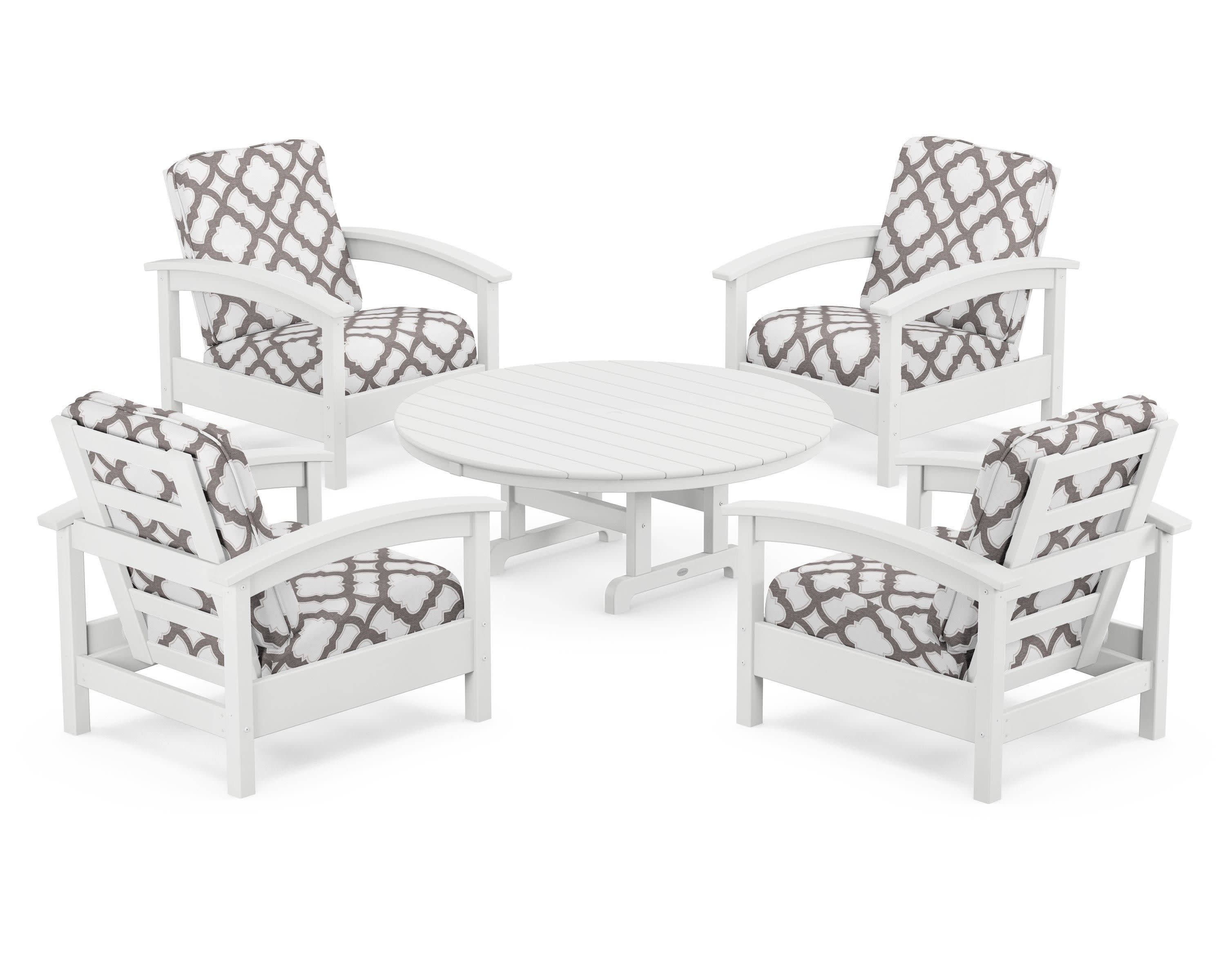 Rockport 5-Piece Deep Seating Set in Classic White / Trellis Grey Mist