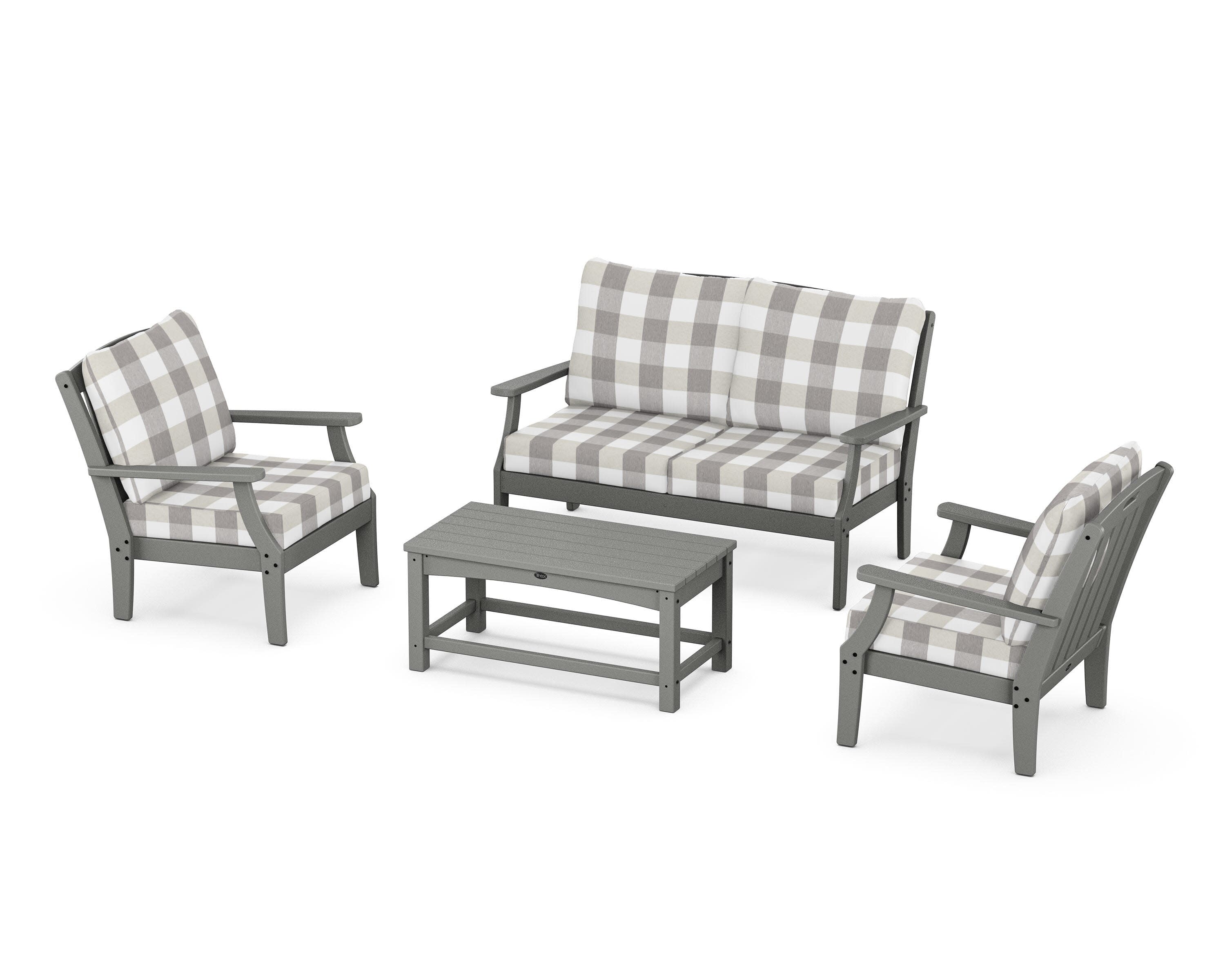 Yacht Club 4-Piece Deep Seating Chair Set in Stepping Stone / Buffalo Plaid Grey Mist