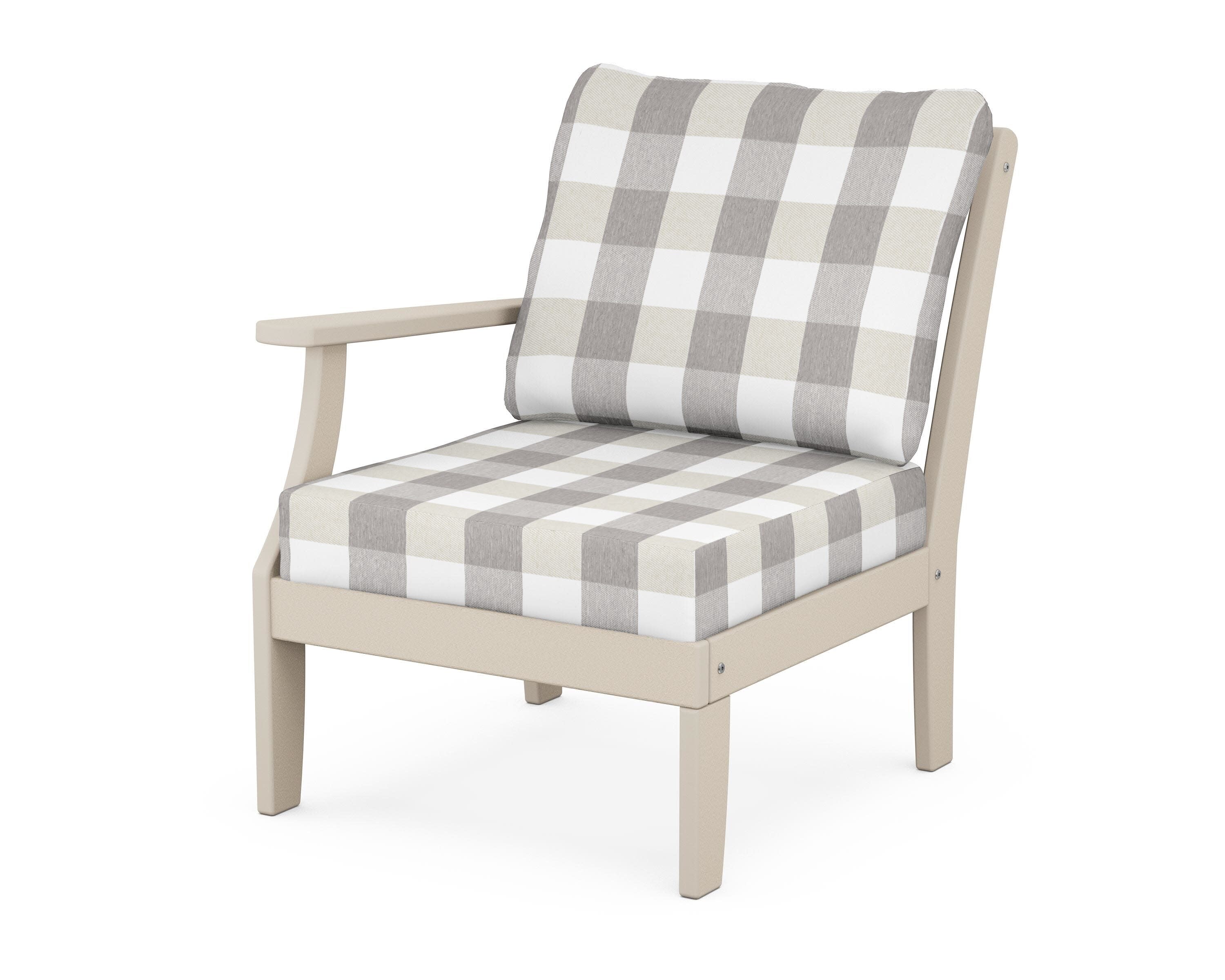 Yacht Club Modular Left Arm Chair in Sand Castle / Buffalo Plaid Grey Mist