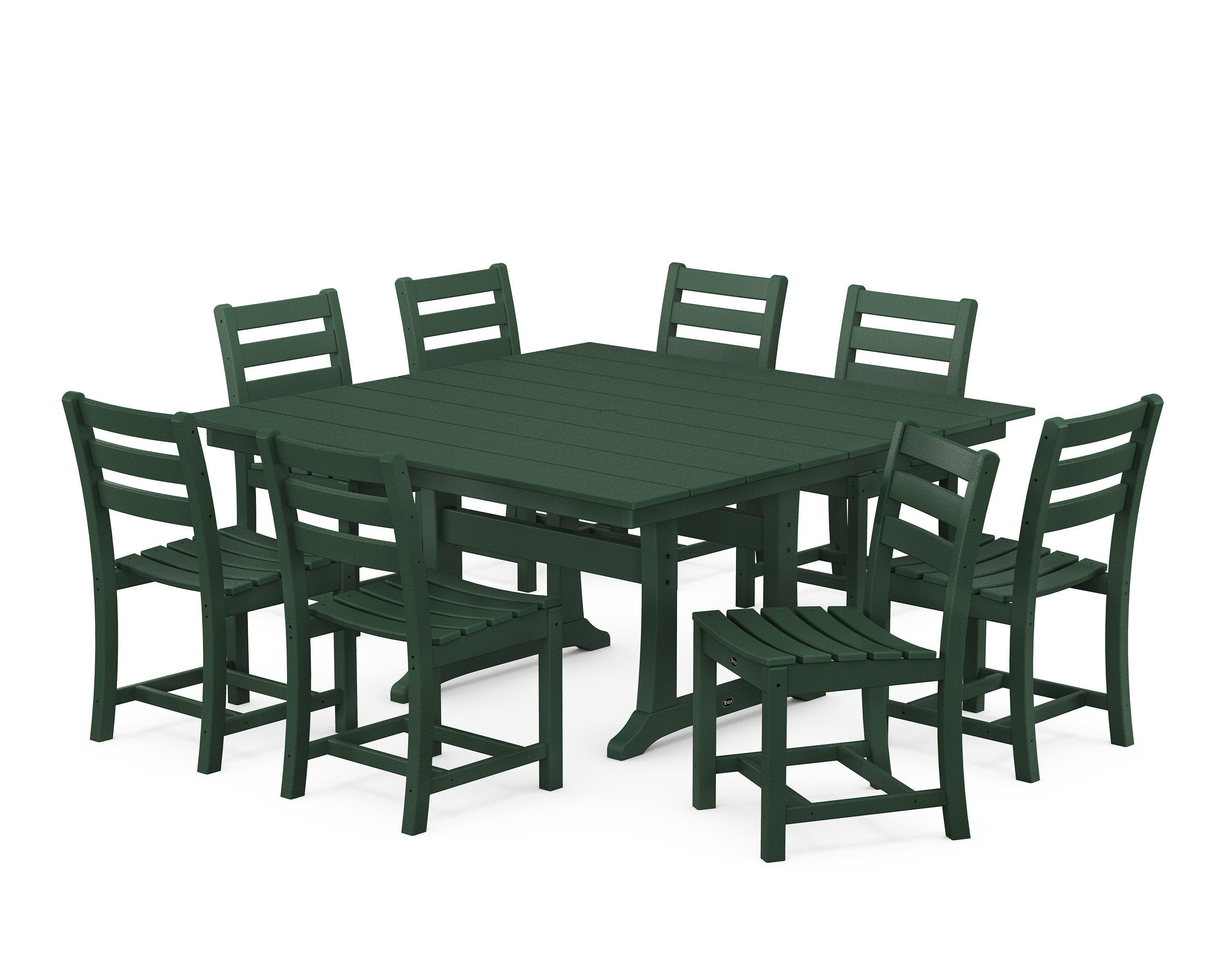 Monterey Bay 9-Piece Farmhouse Trestle Dining Set in Rainforest Canopy