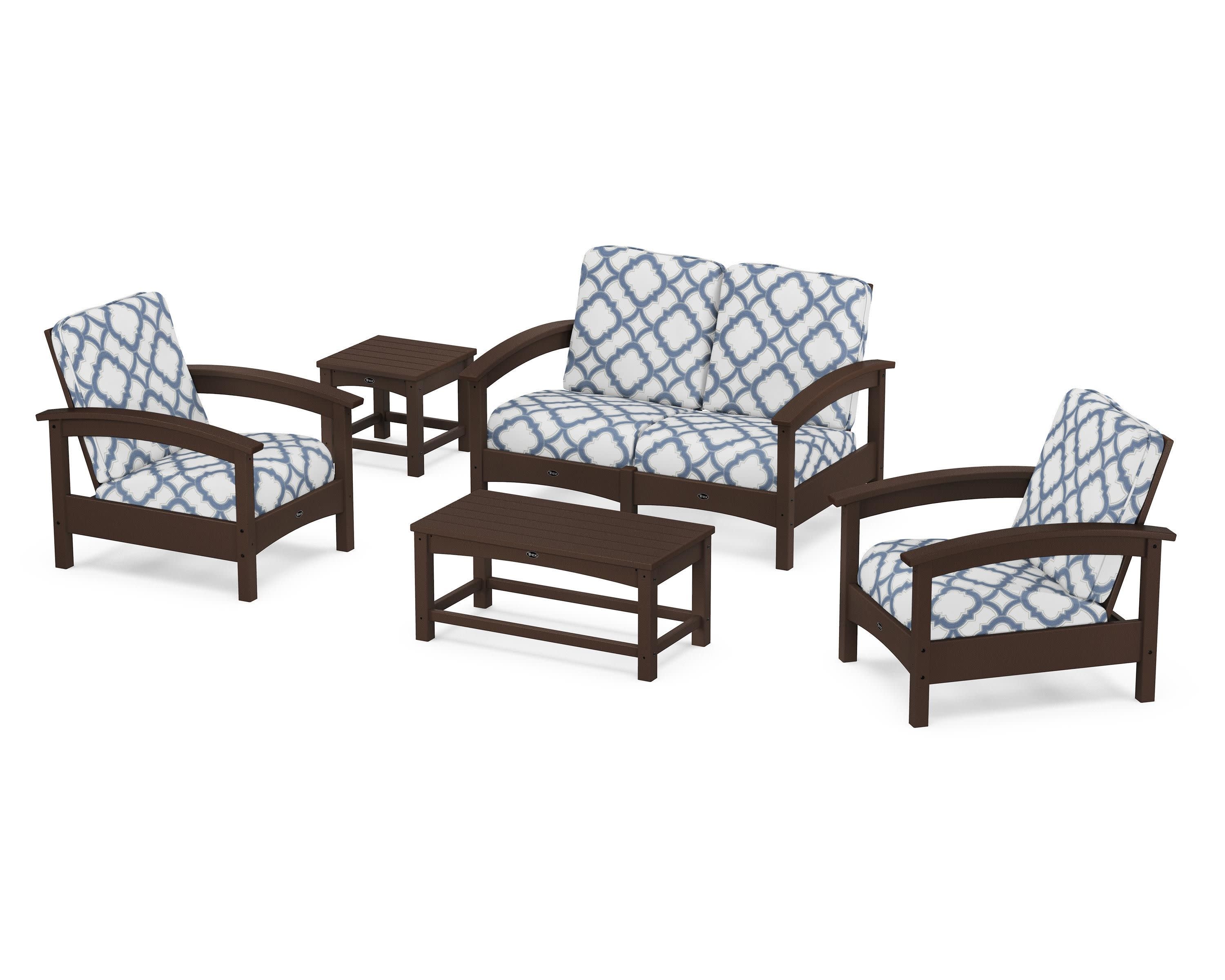 Rockport Club 6-Piece Deep Seating Conversation Set in Vintage Lantern / Trellis Sky Blue
