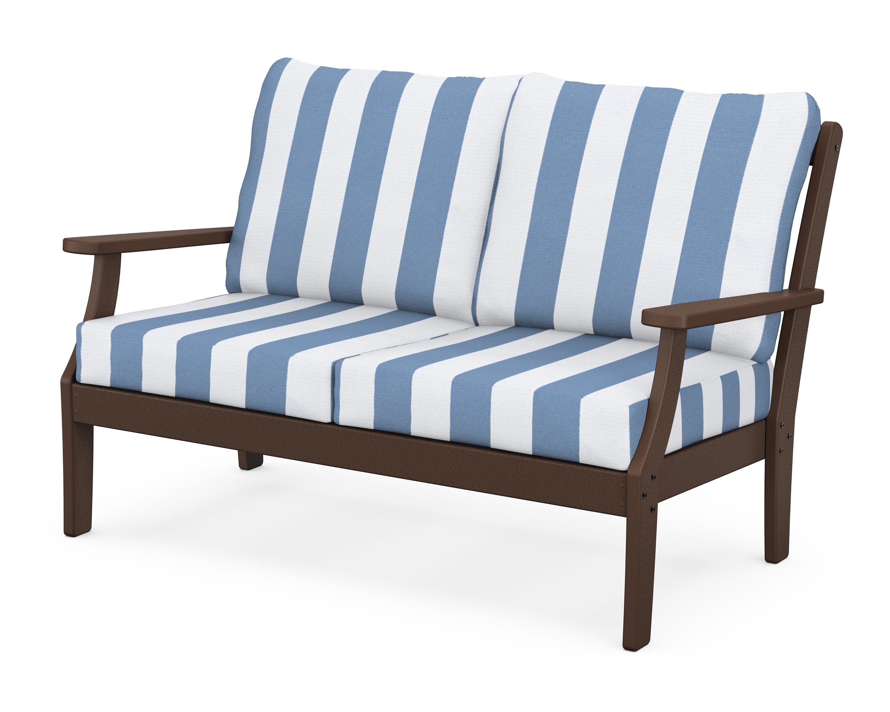 Yacht Club Deep Seating Loveseat in Vintage Lantern / Cabana Stripe Sky Blue