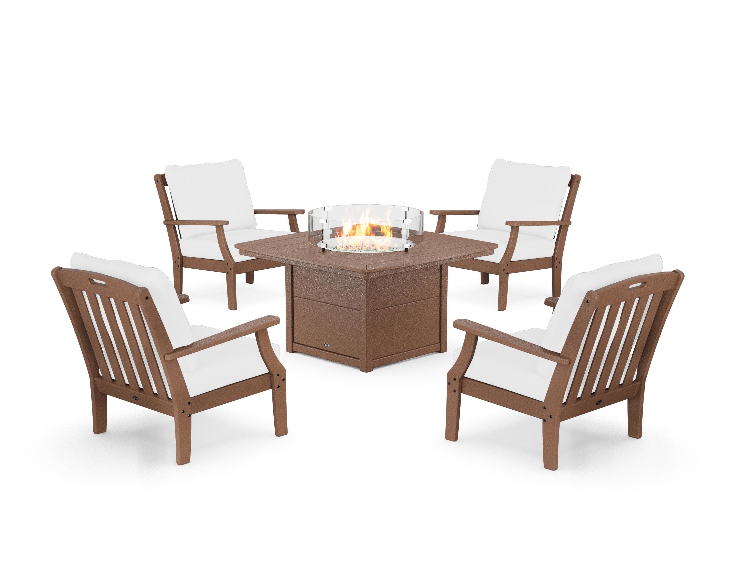 Yacht Club 5-Piece Deep Seating Set with Fire Pit Table in Tree House / Natural
