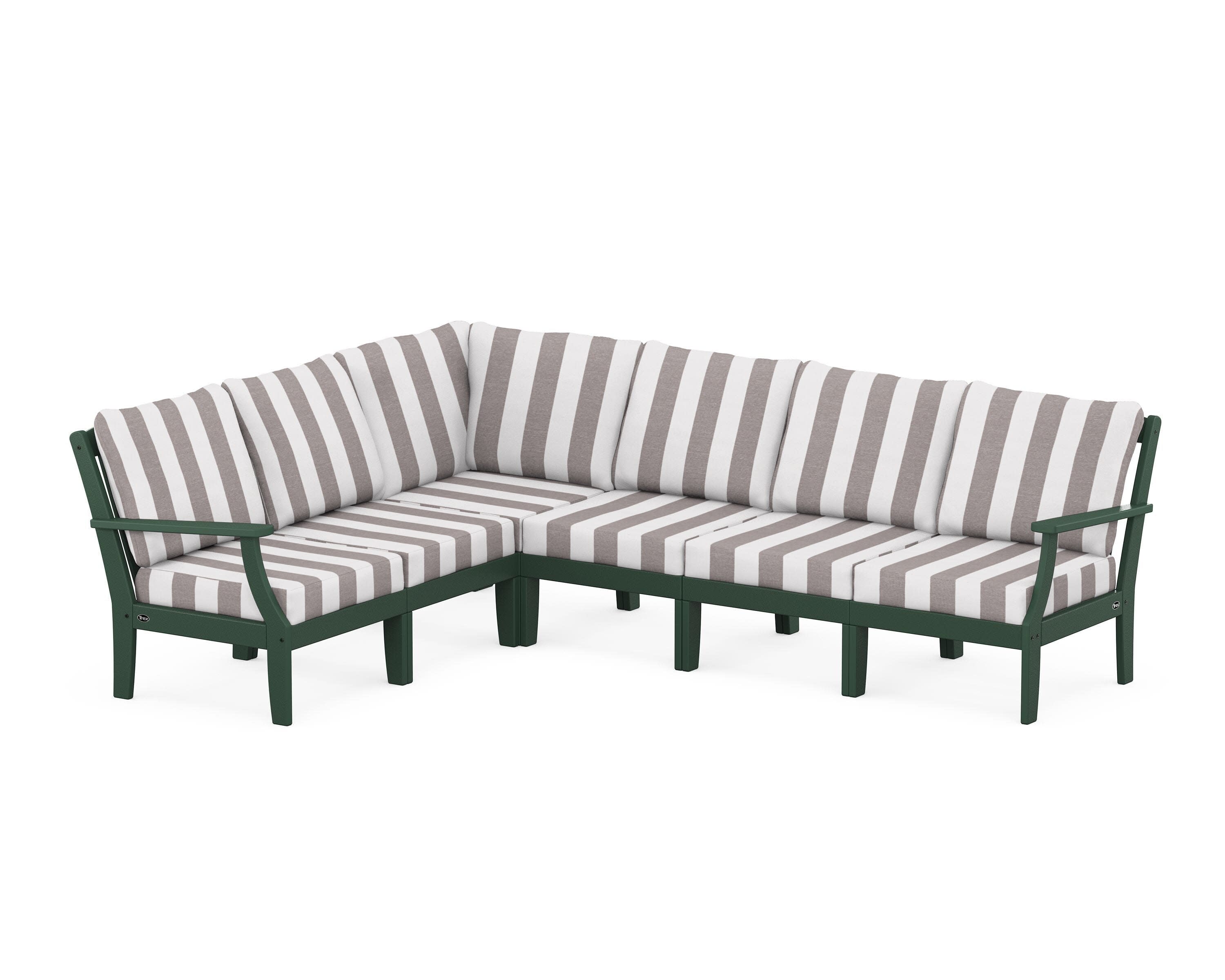 Yacht Club Modular 6-Piece Deep Seating Set in Rainforest Canopy / Cabana Stripe Grey Mist