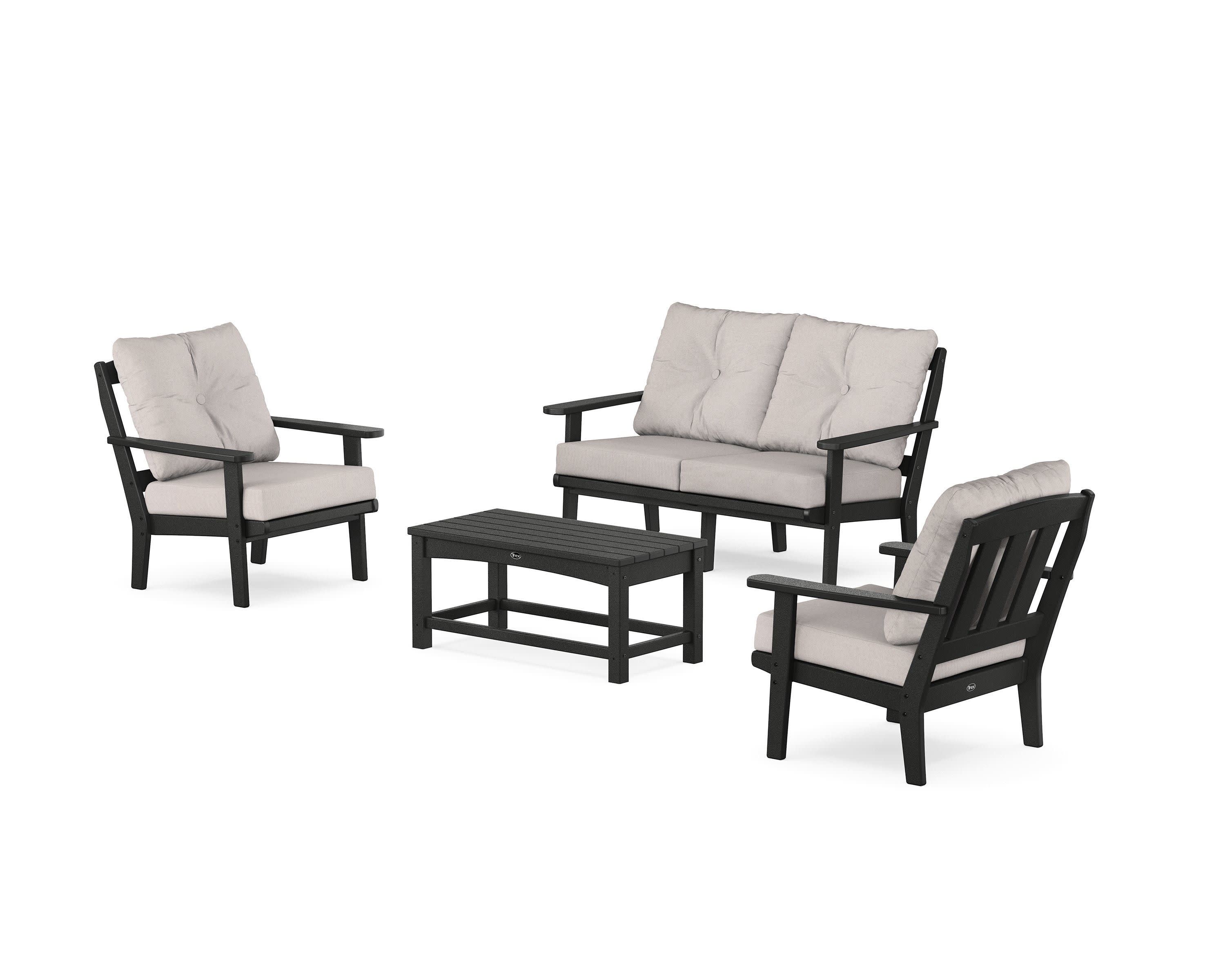 Cape Cod 4-Piece Deep Seating Set with Loveseat in Charcoal Black / Dune Burlap